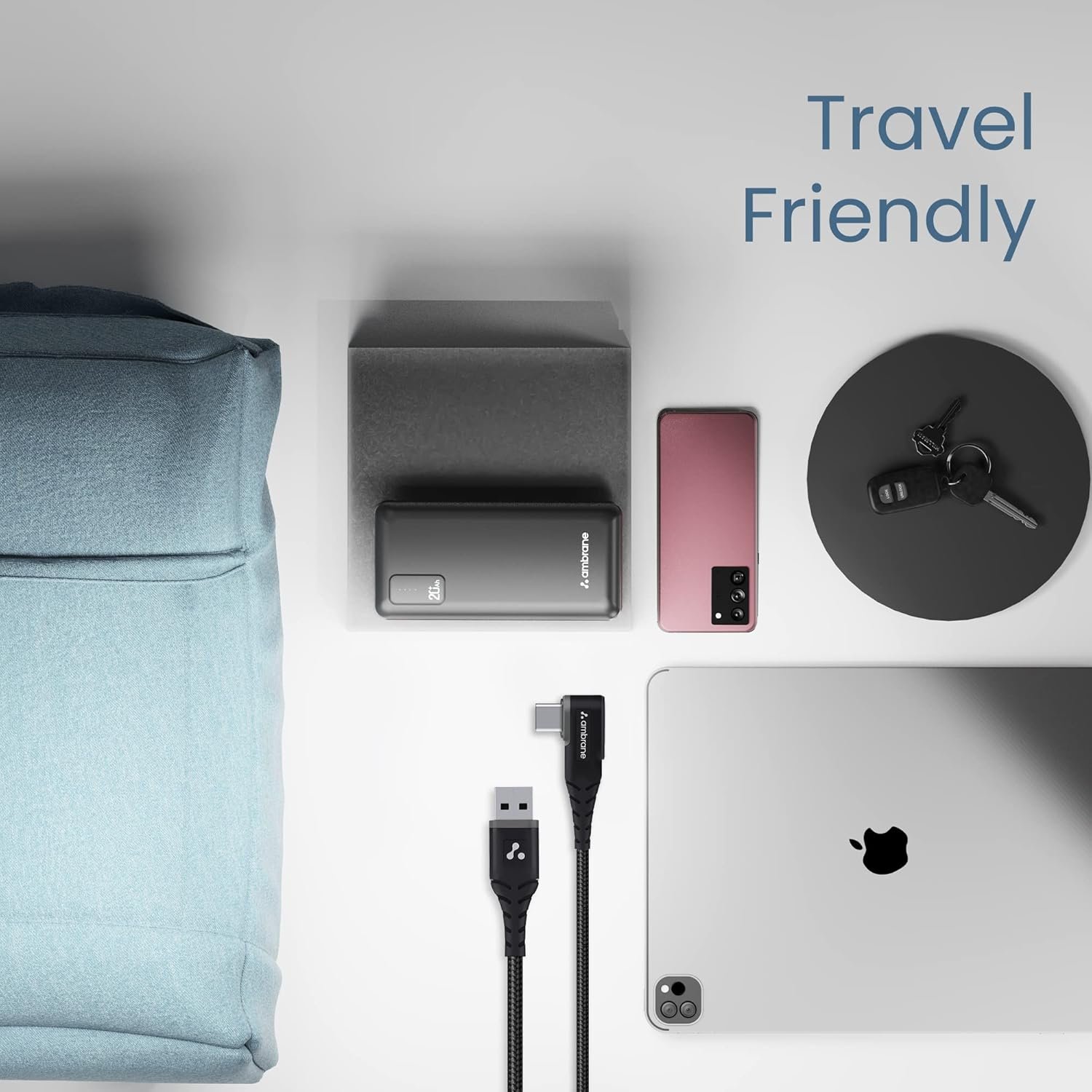 Ambrane Type C Mobile Charging Cable 3A Fast Charging, 1M, L Shaped Braided Cable, 480Mbps Data Transfer for Smartphones, Tablets, Laptops & Other Type C Devices (ABLC10, Black) - Image 3