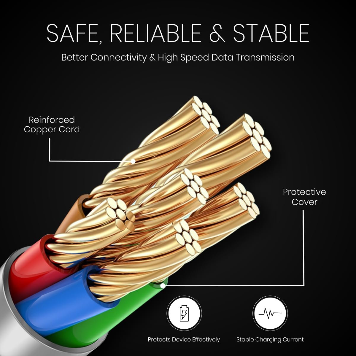 Portronics Konnect L Fast Charging 3A Type-C Cable 2 Meter with Charge & Sync Function for All Type-C Devices (Grey) - Image 4