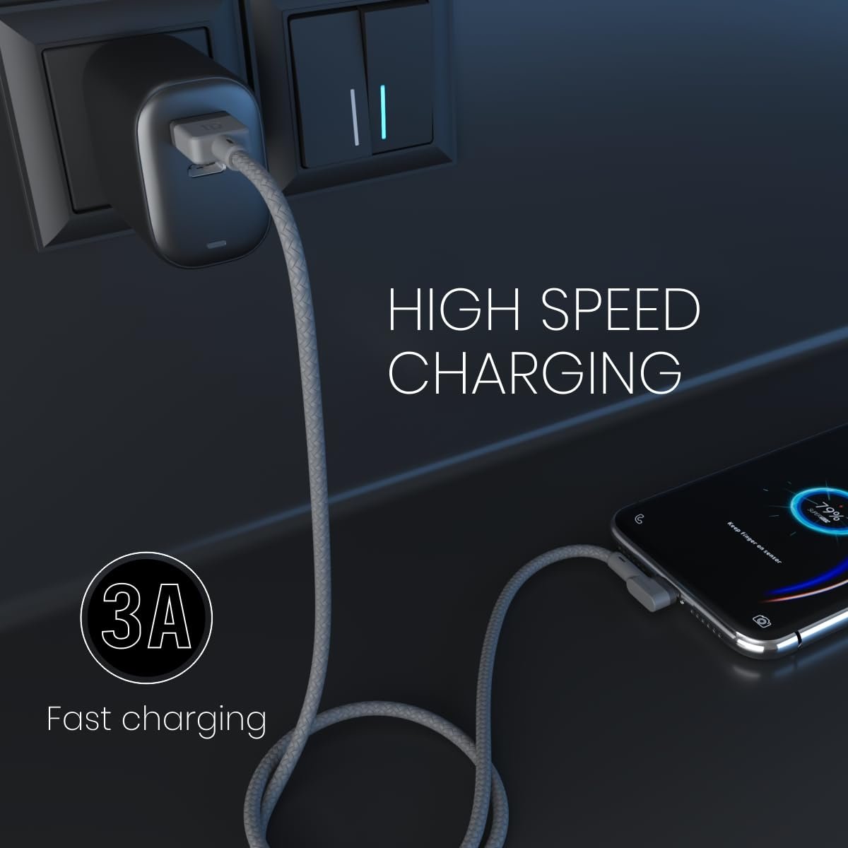 Portronics Konnect L Fast Charging 3A Type-C Cable 2 Meter with Charge & Sync Function for All Type-C Devices (Grey) - Image 7