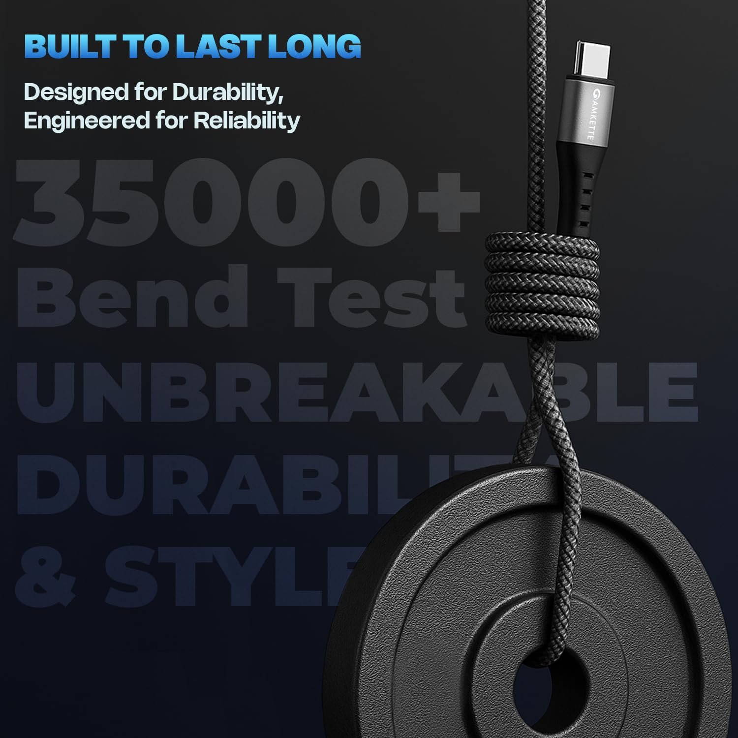 Amkette ChargePro 100W USB Type C to C Cable | Ideal for Laptop Charging | 1.5M Durable Braided Cable with Silicone Reinforced Connectors | Super Fast Data Transfer | Mobile & Laptop Compatible - Image 4