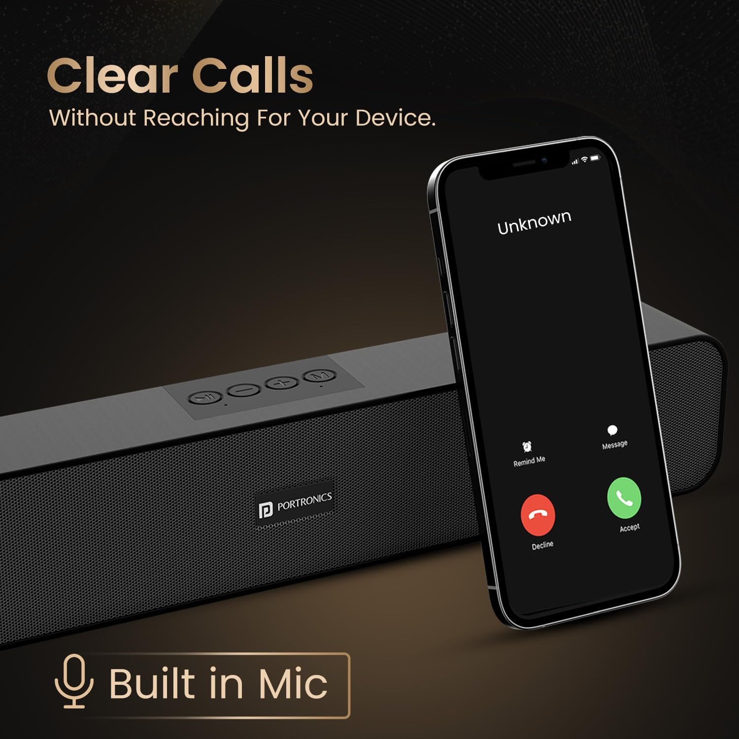 Portronics Decibel 24 | 10W Bluetooth Soundbar Speaker with in Built Mic, HD Sound, Bluetooth 5.3v/USB/TF Card/Aux in, Soundbar for Phone/Laptop/Tablets, Type C Fast Charging (Black) - Image 7