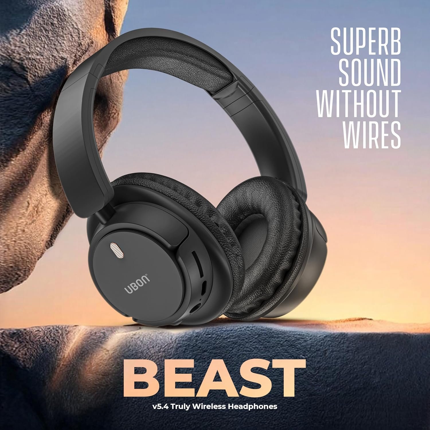 UBON HP-705 Beast Bluetooth Headphones with 30 Hrs Playtime | Deep Bass | 40 MM Driver | Soft Cushion | Over The Ear Headphones (Black) - Image 5