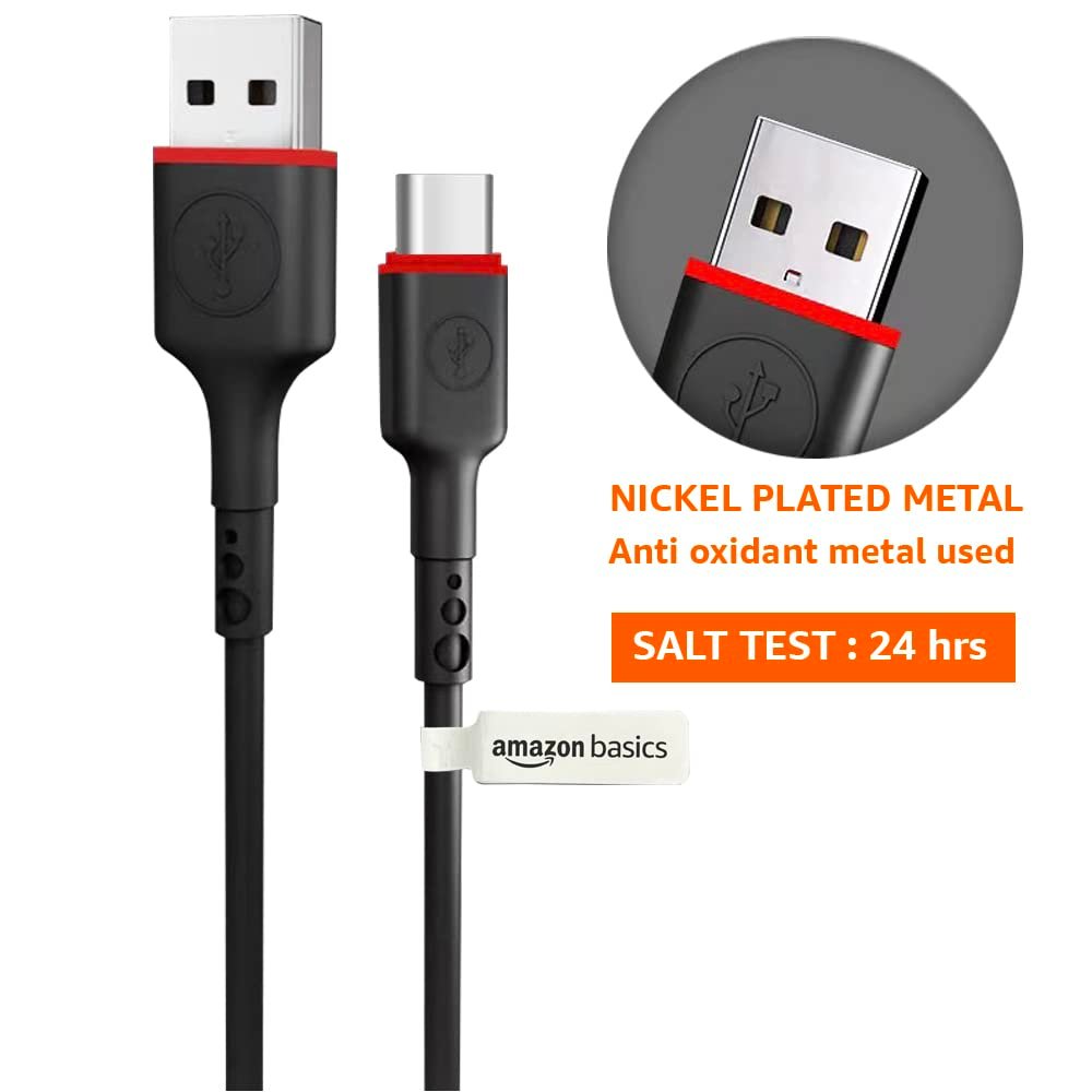 amazon basics TPE USB-A to Type C Cable, Tangle-free with 3A Rapid Charging & 480 Mbps Data Transmission (Black), 1M, Usb Cable - Image 3