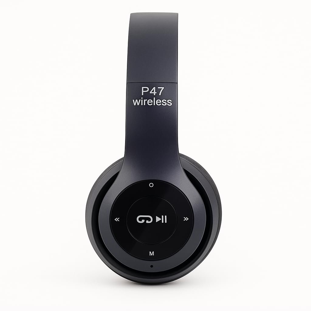 USU P 47 Wireless Bluetooth Headphones with Mic, Foldable Over-Ear Headset with FM/SD Card Support, Deep Bass & Volume Control � (Black) - Image 3