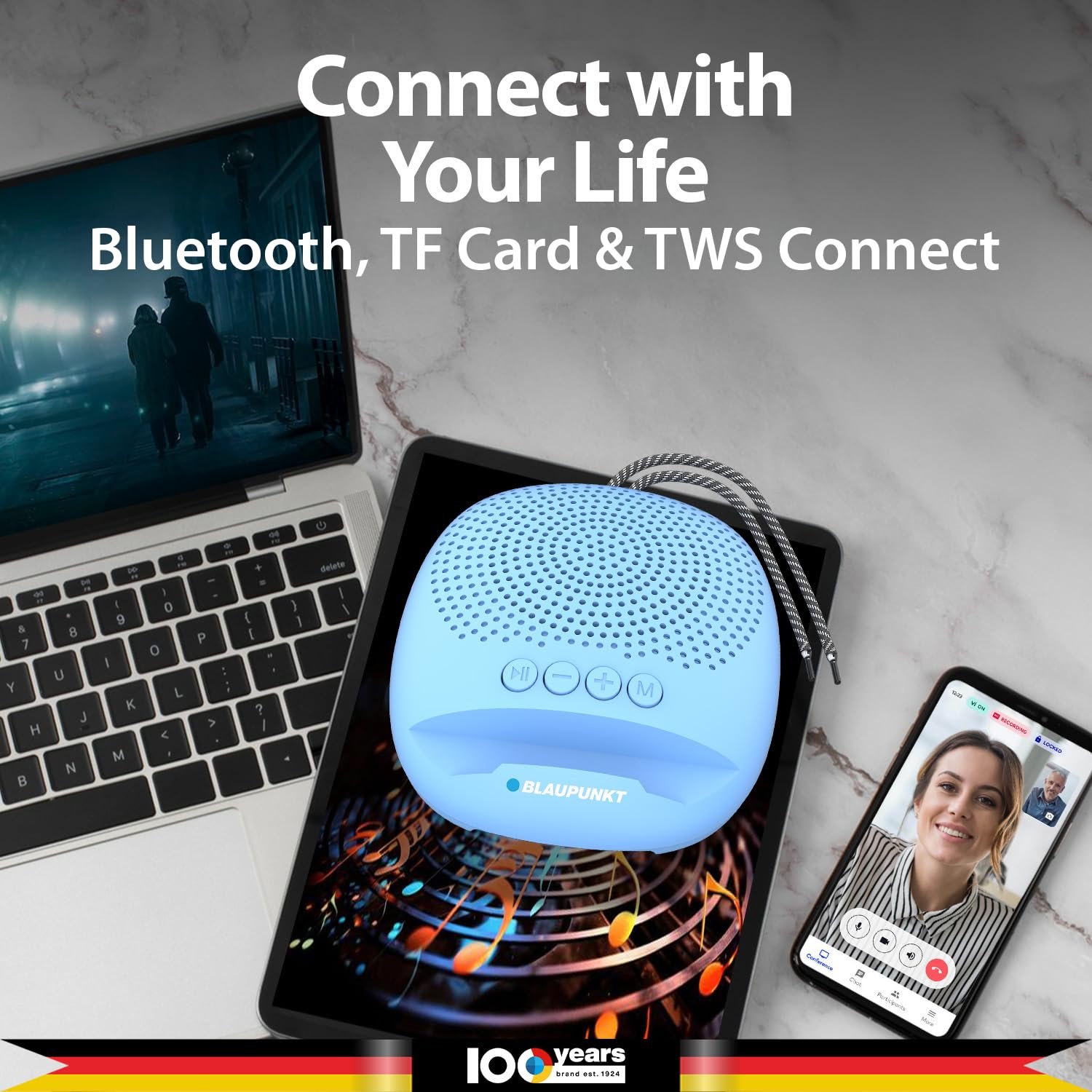 Blaupunkt BT03.5 Portable Pocket Friendly Bluetooth Speaker I Deep Bass I Built-in Mobile Stand I TWS Function I Built-in mic for Phone Calls/Work from Home I Outdoor Ready (Light Blue) - Image 7