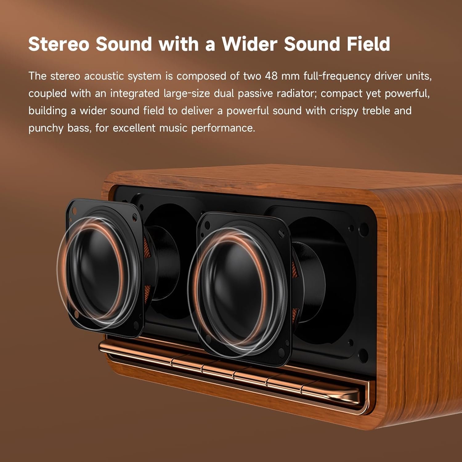 Edifier MP230 Tabletop Bluetooth Speaker, Retro Wooden Design, Dual 10W Stereo Sound, Class-D Amplifier, Bluetooth 5.0, 9-Hour Playtime, TF Card & AUX Support- Brown - Image 4