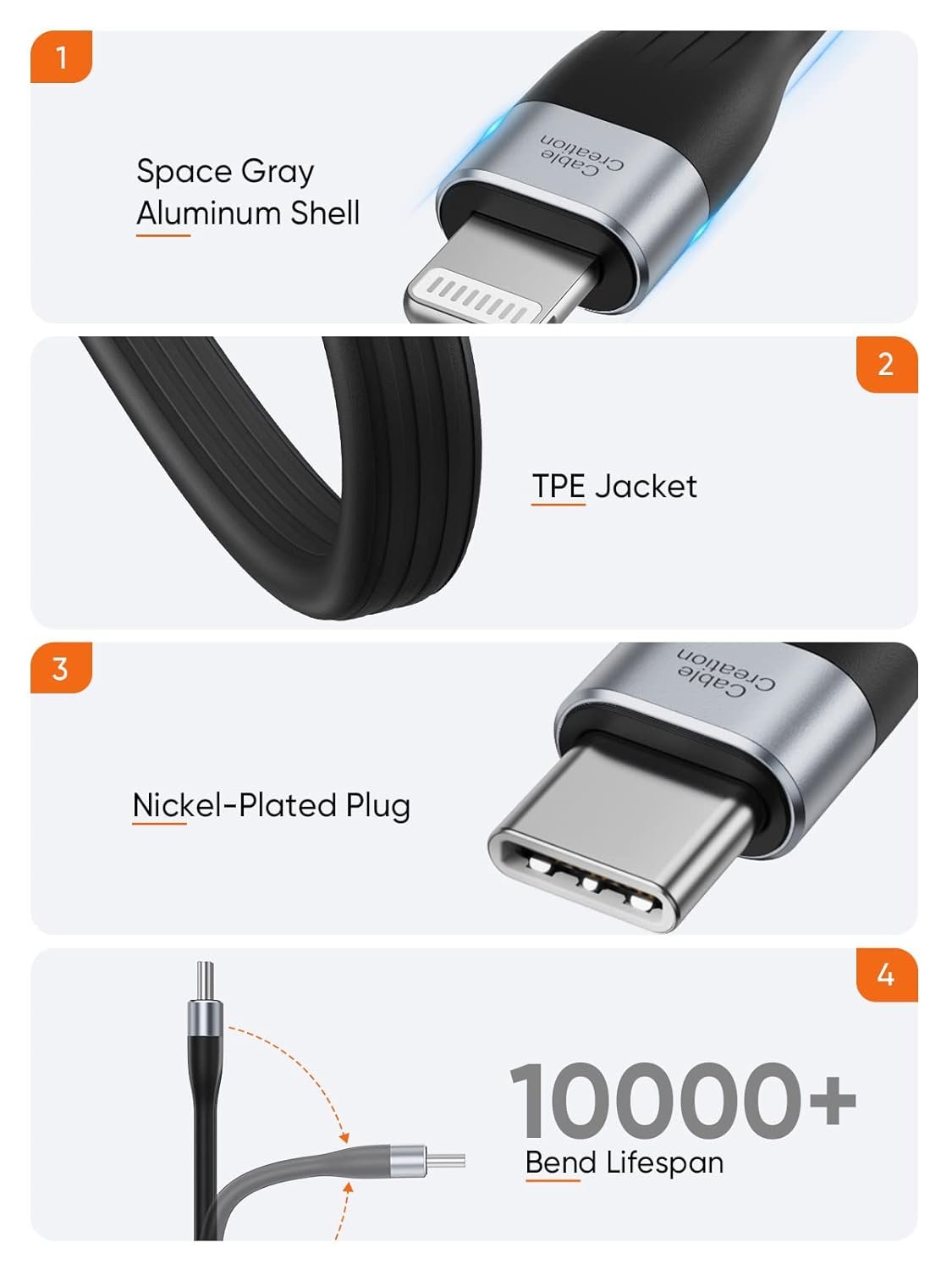 CableCreation Mfi Certified Short USB C To Lightning Cable 0.5 Feet, Power Delivery Fast Charging Lightning Cable, for Apple Type C Cable for iPhone 14/14 Pro/13/12/12 Pro/11/X/XR/8/8 Plus/7/6S,Black - Image 7