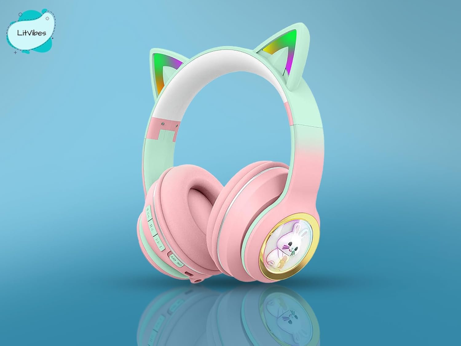 Bluetooth Wireless On Ear Headphones,Upto 300 Hours Standby Time,Padded Ear Cushions With LED,Button Controls & 360° Surround Sound Quality,Cute Cartoon Design|Birthday Gift - (RANDOM COLORS) - Image 3