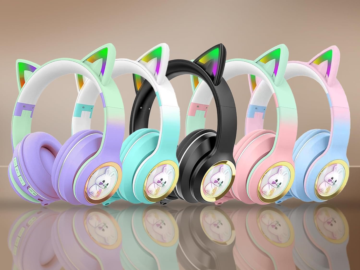 Bluetooth Wireless On Ear Headphones,Upto 300 Hours Standby Time,Padded Ear Cushions With LED,Button Controls & 360° Surround Sound Quality,Cute Cartoon Design|Birthday Gift - (RANDOM COLORS) - Image 7