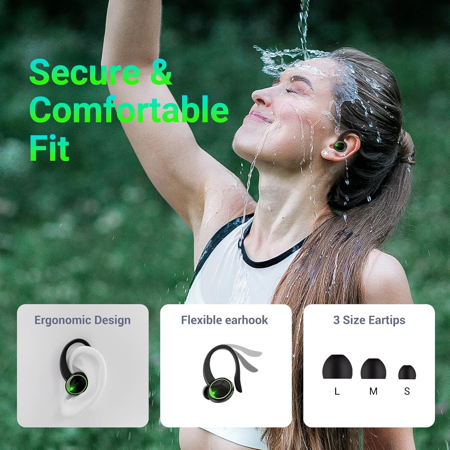 TAGRY Bluetooth Earbuds 5.4 40hrs Playtime Wireless Charging Case Digital Display Sport Ear Buds with Earhooks Deep Bass IP6 Waterproof Over-Ear Earphones for Phone Laptop - Image 6
