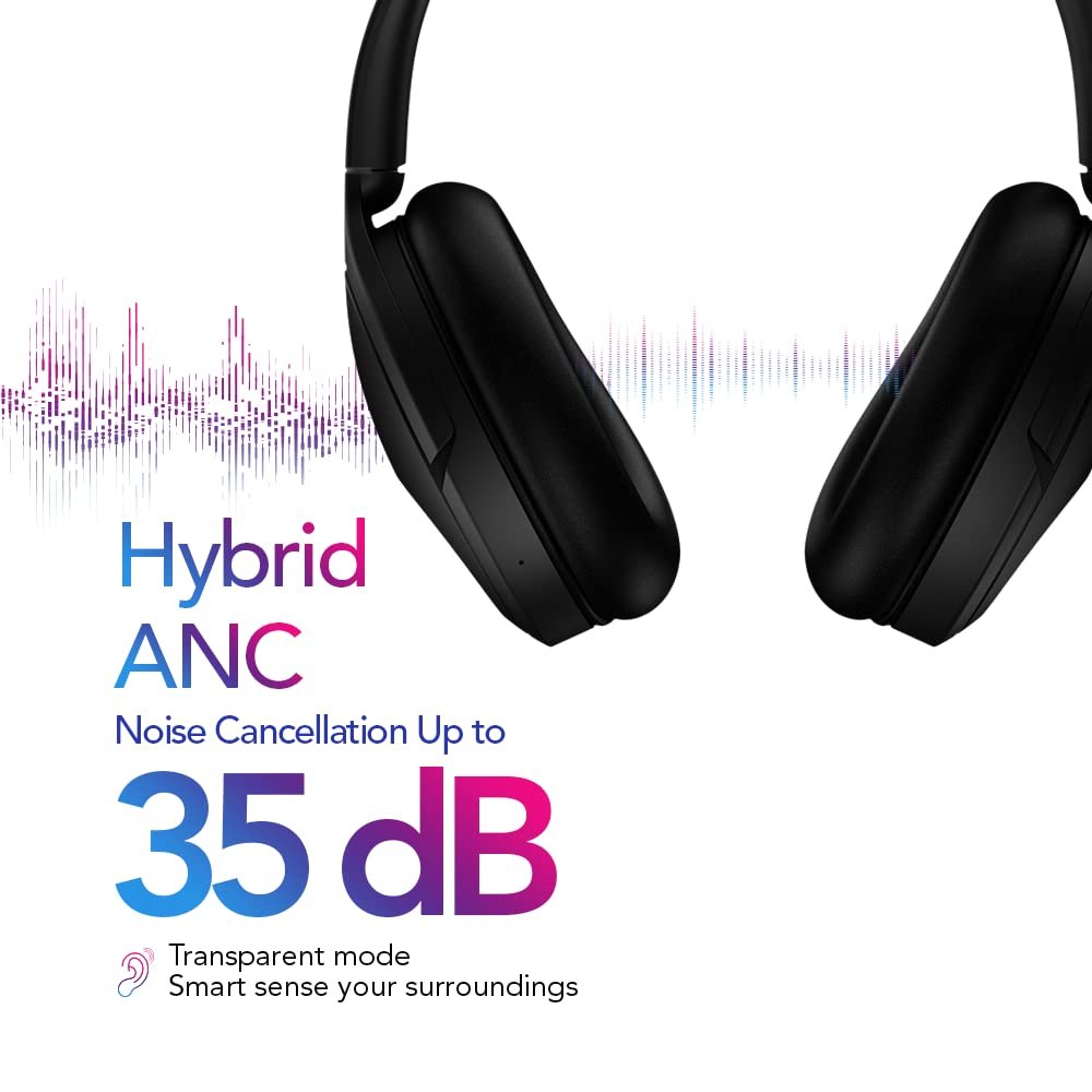 MadRabbit Touch ANC Foldable Over Ear Wireless Bluetooth Headphones with Mic, Hybrid Active Noise Cancellation,85H Battery & 40MM Drivers, Transparent & Gaming Mode, Type C & Voice Assistant - Image 3