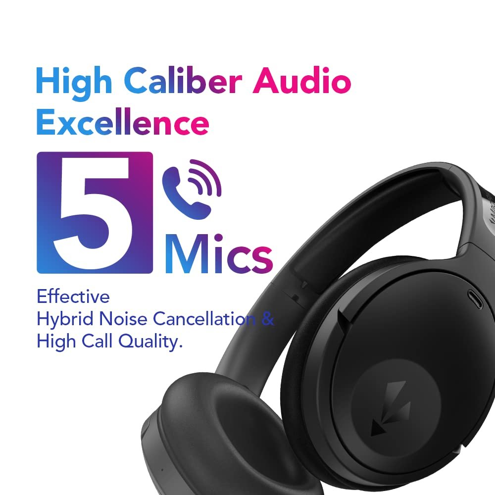 MadRabbit Touch ANC Foldable Over Ear Wireless Bluetooth Headphones with Mic, Hybrid Active Noise Cancellation,85H Battery & 40MM Drivers, Transparent & Gaming Mode, Type C & Voice Assistant - Image 7