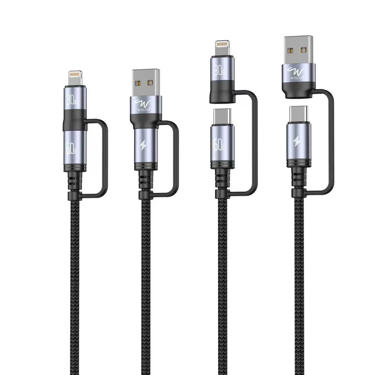 Wayona 4 in 1 Multi Charging Cable USB C to C, Type C to Lightning, USB A to C, USB A to Lightning – Fast Charging & Data Sync Cable Compatible with iPhone, Samsung, OnePlus & More (1.2M,Black) - Image 4