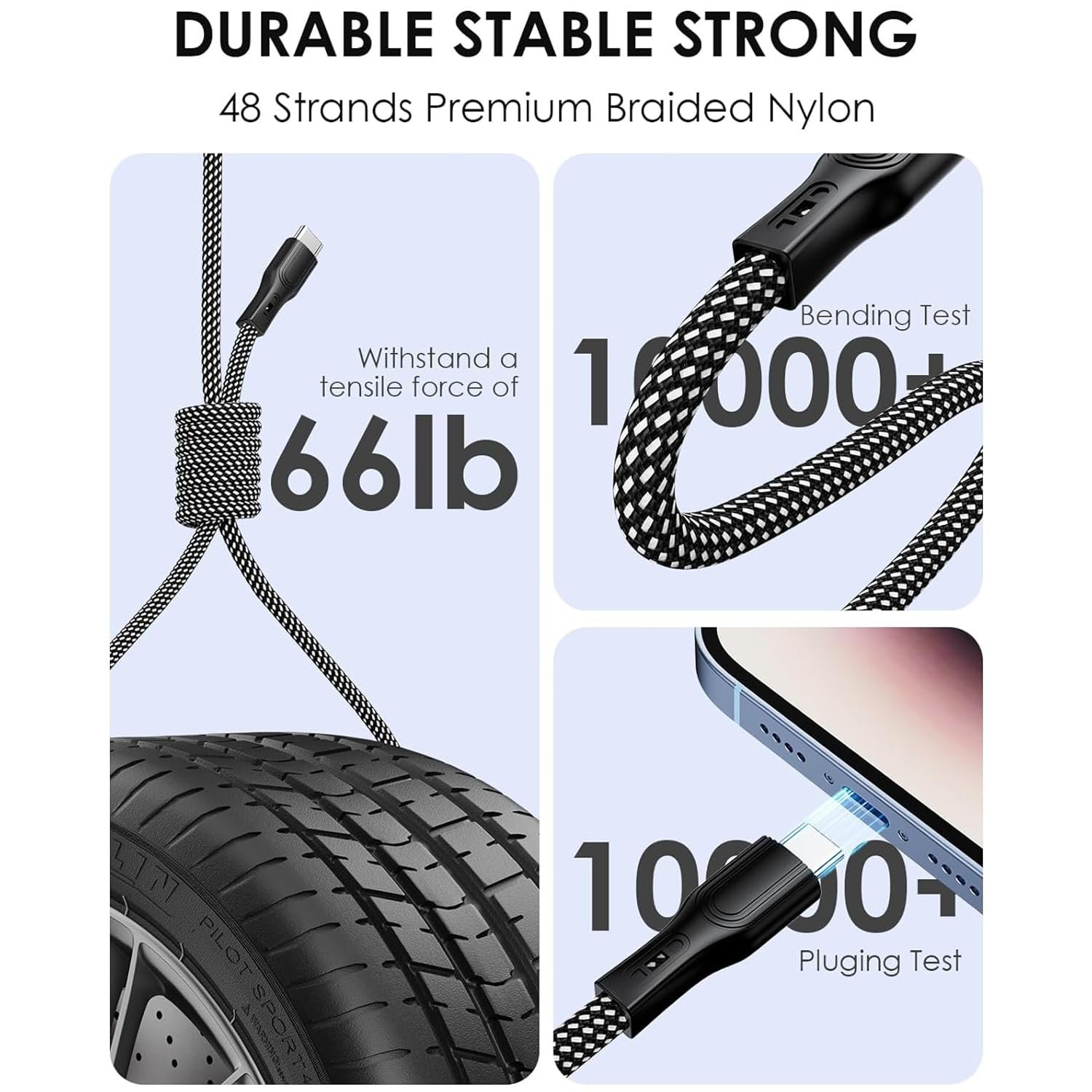 Sounce Type-C to Type-C 65W Ultra-Fast Charging & Sync Cable 3.1A Data Transfer Durable Nylon Braided USB C to USB-C Cord for Smartphones, Tablets, MacBooks & Devices 1 Meter (Black) - Image 4