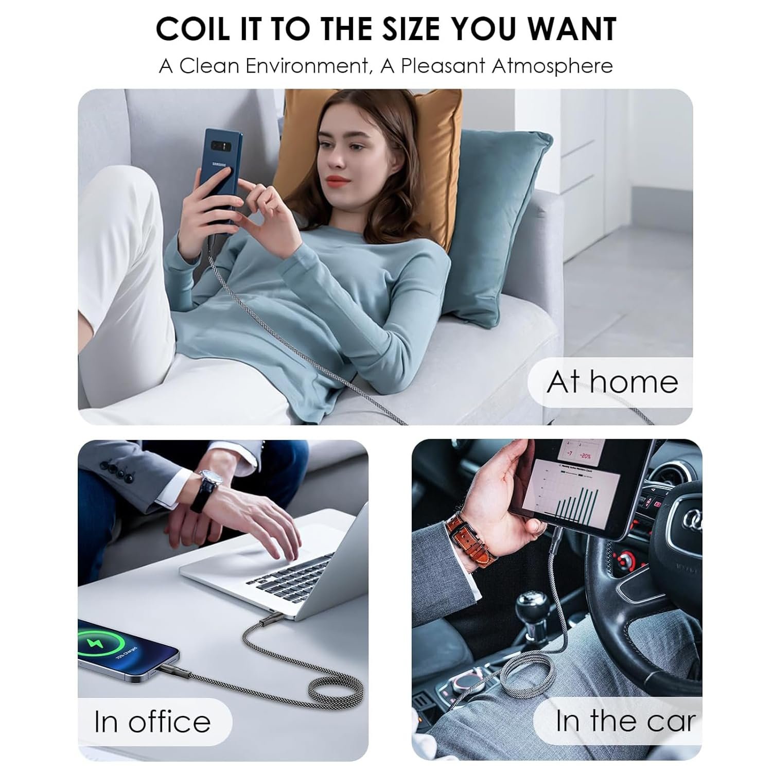 Sounce Type-C to Type-C 65W Ultra-Fast Charging & Sync Cable 3.1A Data Transfer Durable Nylon Braided USB C to USB-C Cord for Smartphones, Tablets, MacBooks & Devices 1 Meter (Black) - Image 7