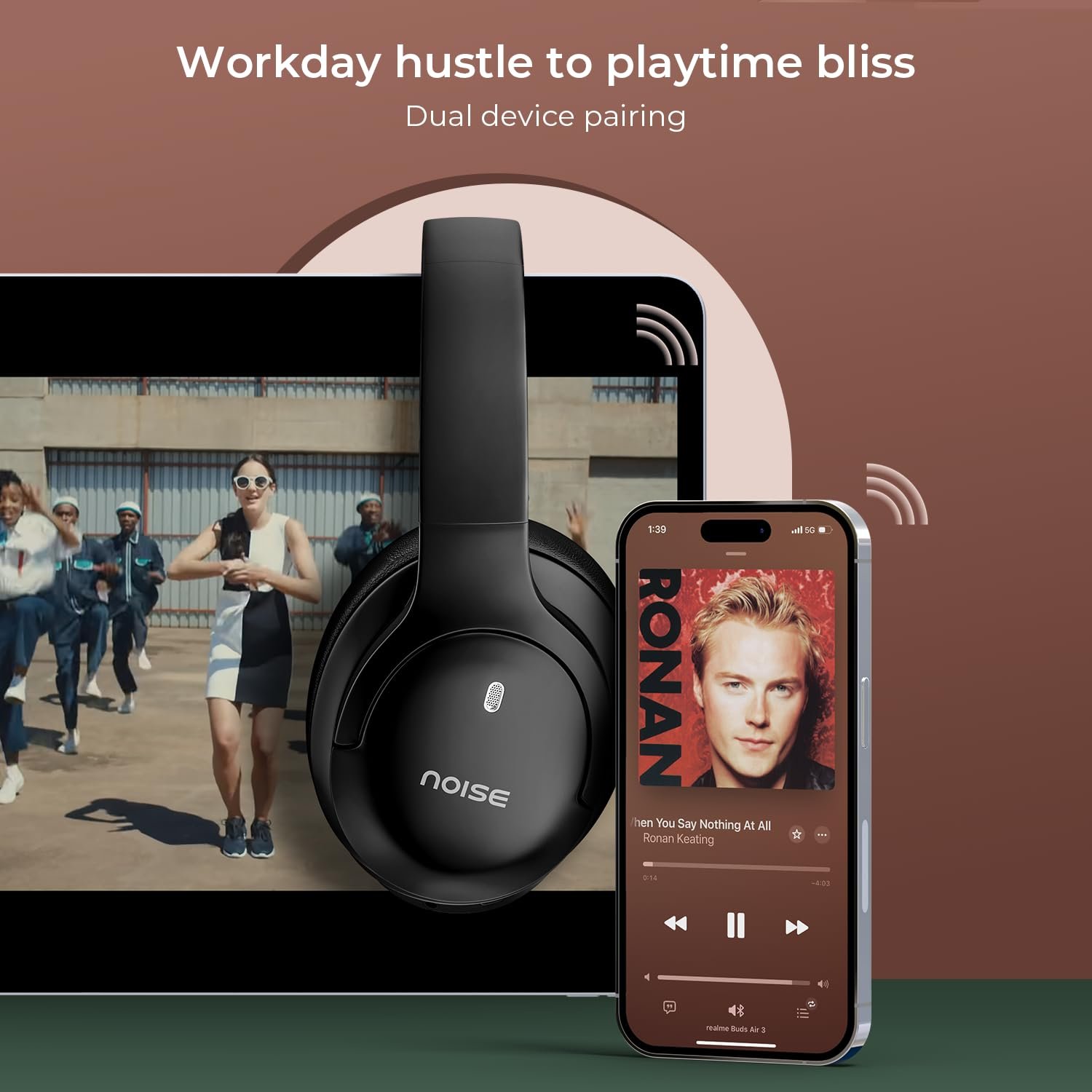 Noise Airwave Max 4 Wireless Over Ear Headphones with 70H Playtime, ENC, 40mm Driver, Low Latency(up to 40ms), Dual Pairing, BT v5.4 (Tropical Teal) - Image 4