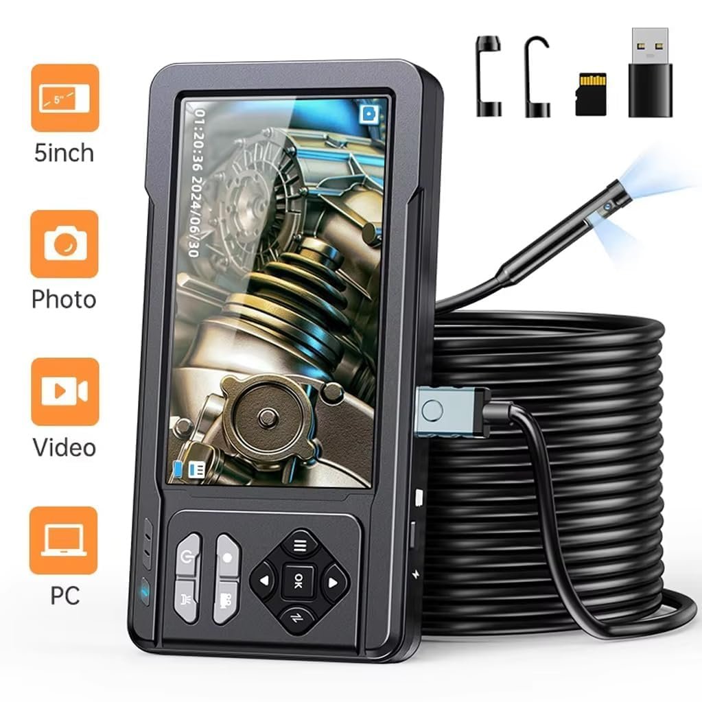 ETZIN Dual Lens Industrial Endoscope, 1080P Digital Borescope Inspection Camera with 7.9mm IP67 Waterproof, Sewer Camera with 4.3" LCD Screen, 7 LED Lights,16.5FT Semi-Rigid Cable, EPL-1341IM - Image 3