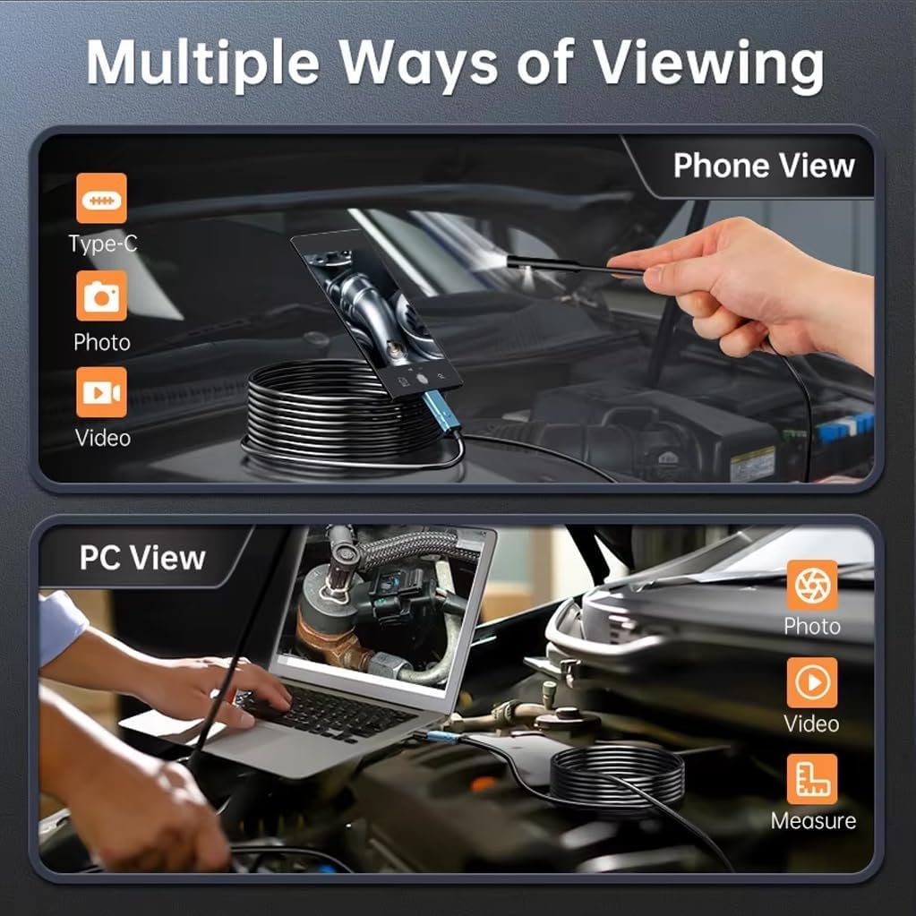 ETZIN Dual Lens Industrial Endoscope, 1080P Digital Borescope Inspection Camera with 7.9mm IP67 Waterproof, Sewer Camera with 4.3" LCD Screen, 7 LED Lights,16.5FT Semi-Rigid Cable, EPL-1341IM - Image 5