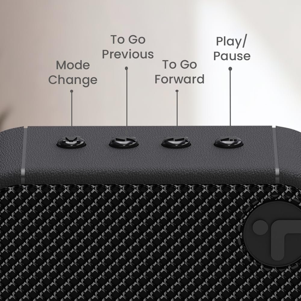 Toreto Jolly+ 10W Portable Bluetooth Speaker with BT v5.3, Up to 6H Playtime, Durable ABS Body, AUX/USB/TF Support, Type-C Charging & Rubber Carry Belt | Multi-Functional Controls (Black) - Image 3