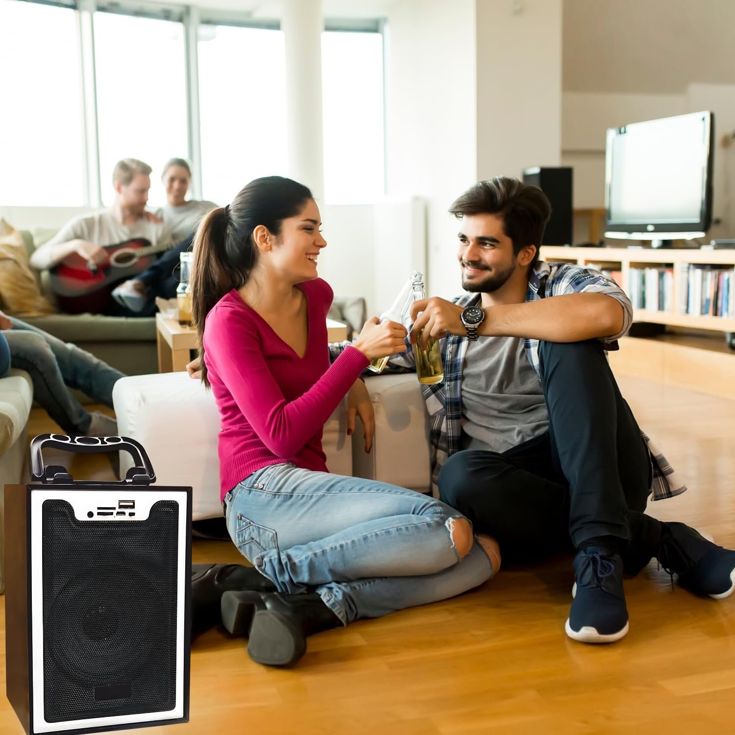 Drumstone (10 Years Warranty Portable Wooden Bluetooth Speaker 10W – Super Bass, 8H Playtime, USB/FM/AUX/SD Card – Wireless Stereo Sound for Travel, Office, Gift – Compact & Stylish Music Box - Image 5