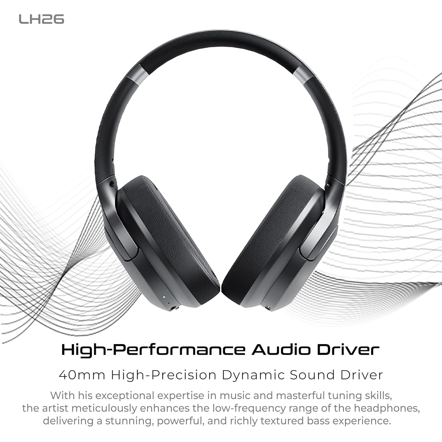 Lenyes LH26 Wireless Bluetooth Headphones | Over-Ear Headset with Mic | 40mm Drivers | ANC | Bluetooth 5.4 | 31H Playtime | Type-C Fast Charging | Foldable Design | AUX-in | App Control | Travel Case - Image 3