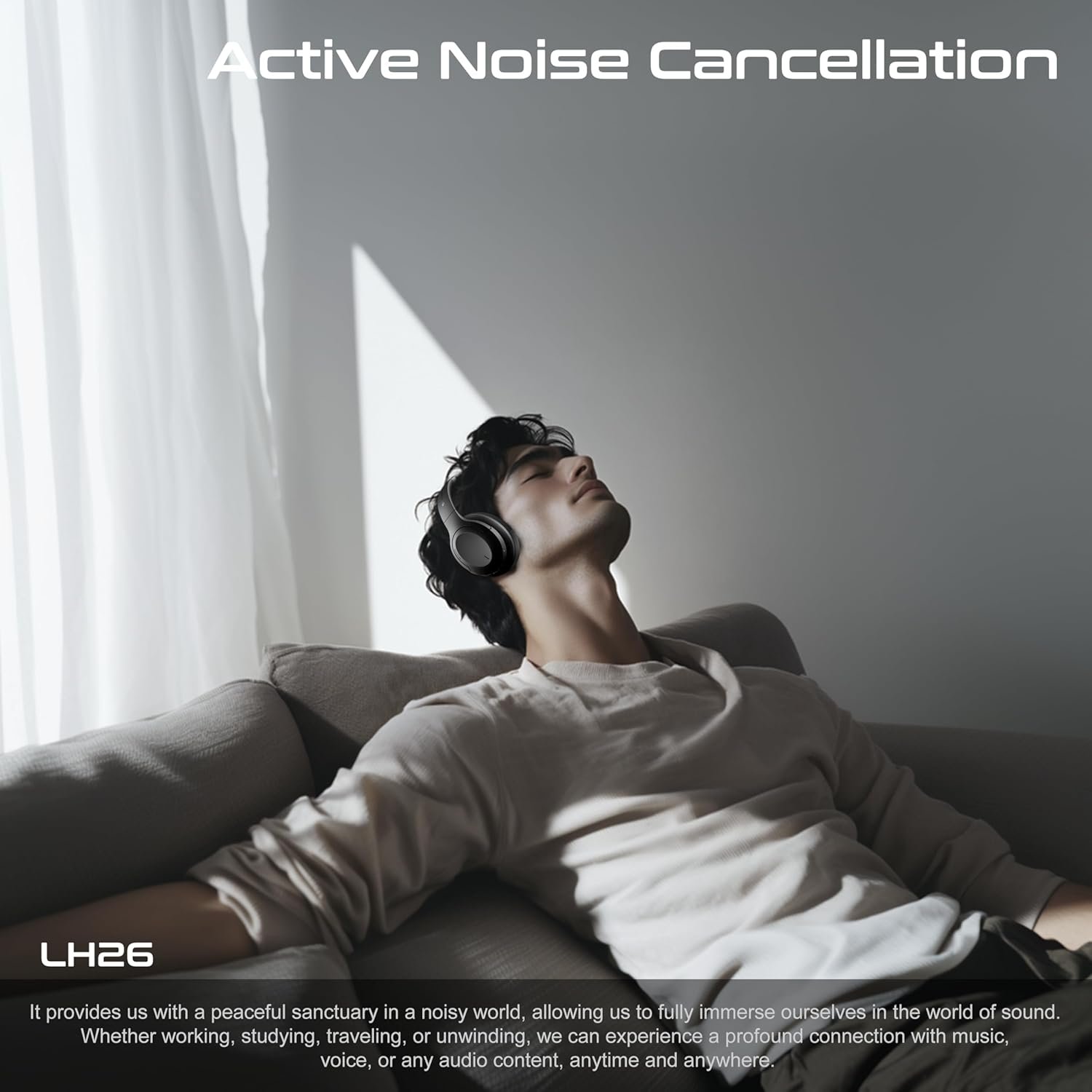 Lenyes LH26 Wireless Bluetooth Headphones | Over-Ear Headset with Mic | 40mm Drivers | ANC | Bluetooth 5.4 | 31H Playtime | Type-C Fast Charging | Foldable Design | AUX-in | App Control | Travel Case - Image 4