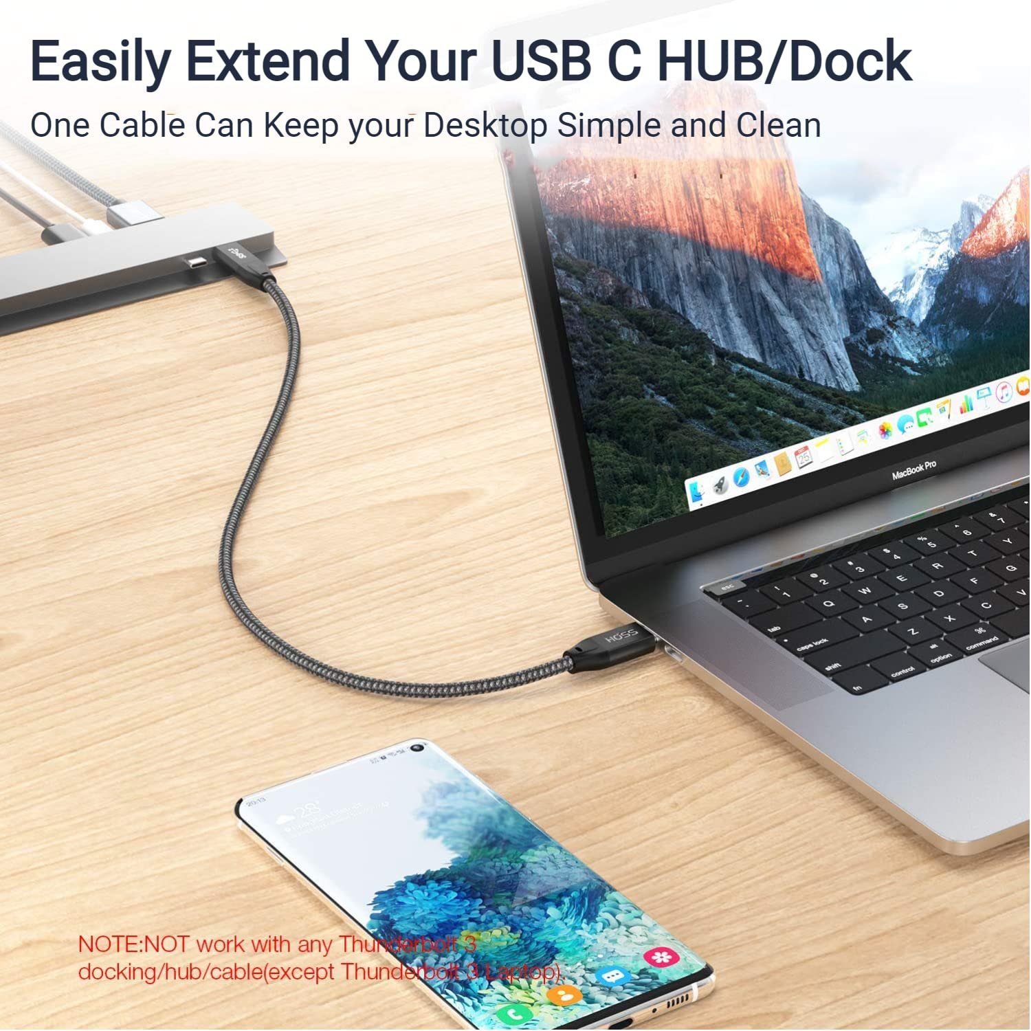 Hoss® Type C Extension Cable, USB 3.1 Gen 2 X 2 (20 Gbps) USB C Male to Female Extension Fast Charging Cable Compatible with Thunderbolt 3 MacBook Pro - 3.3 Feet (1 Meters) – (Black) - Image 3