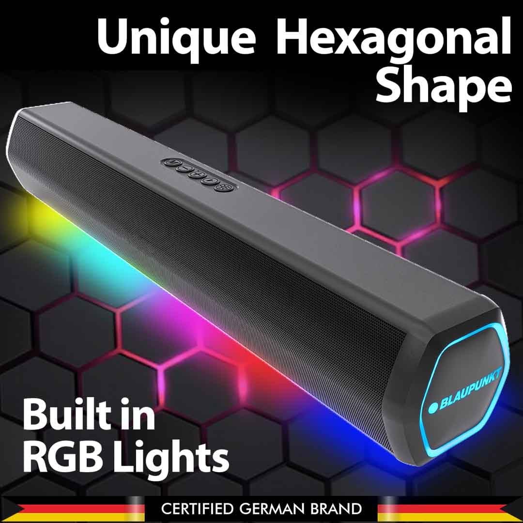 Blaupunkt Newly Launched SBA20 Pro 25W Bluetooth Soundbar with 2000mAh Battery I RGB Lights I Honeycomb Design I AUX, Bluetooth, USB & TWS I BT Speaker for TV, Mobile, PC, Laptops - Image 3