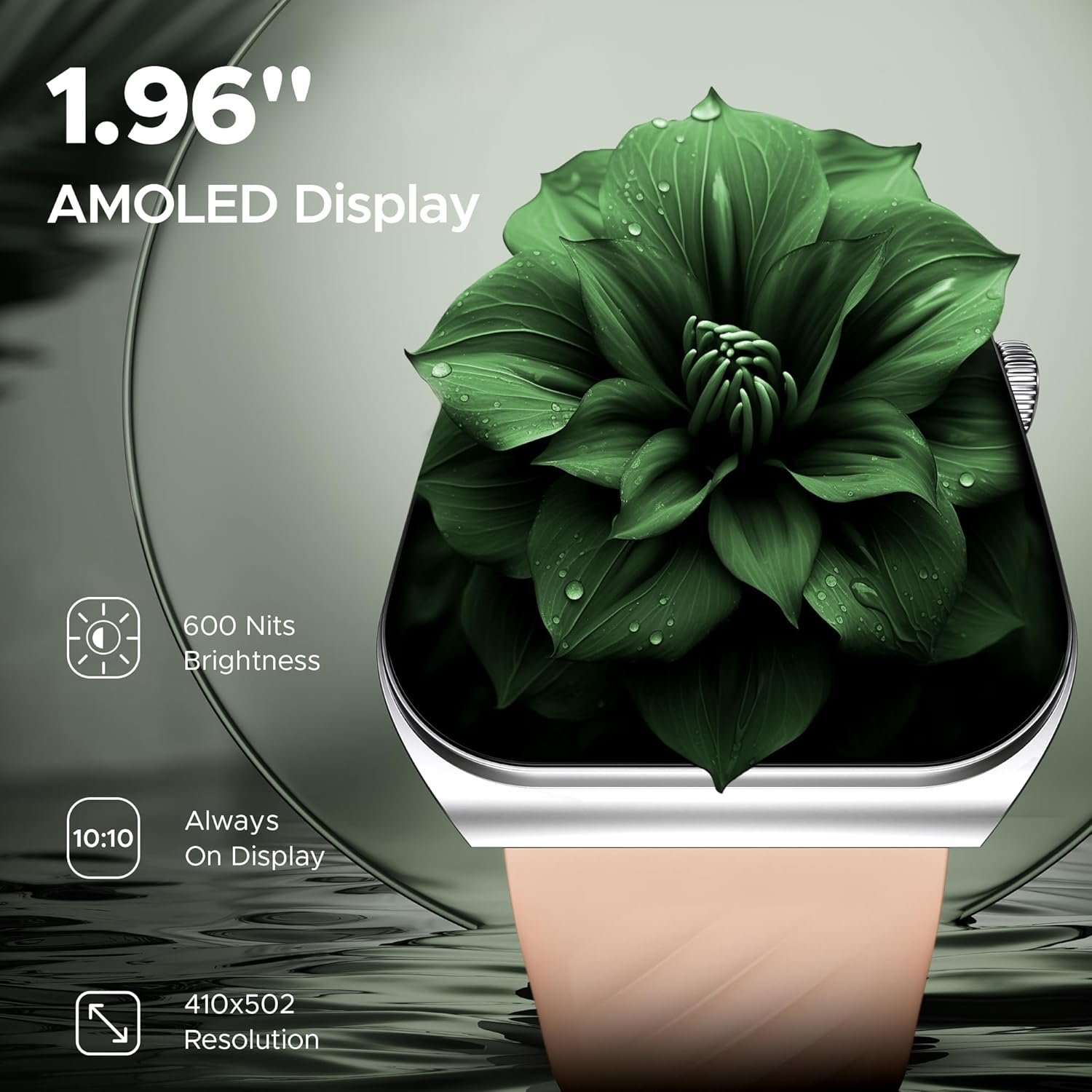 boAt Ultima Vogue Smart Watch w/ 1.96" (4.9 cm) AMOLED Curved Display, BT Calling, Functional Crown, Widget Control, Always on Display, HR & SpO2 Monitoring(Beige) - Image 3