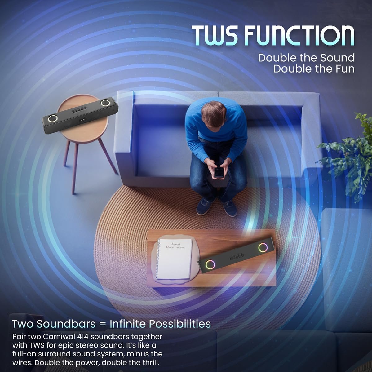 ACwO CARNIwAL 414 | 20W RMS Output | Dual Powerful Speakers | 10Hrs Music Playtime | TWS Function for Multi-Unit Pairing | Dynamic RGB Lights | Built-in FM Radio | Bluetooth Connectivity (Black) - Image 3