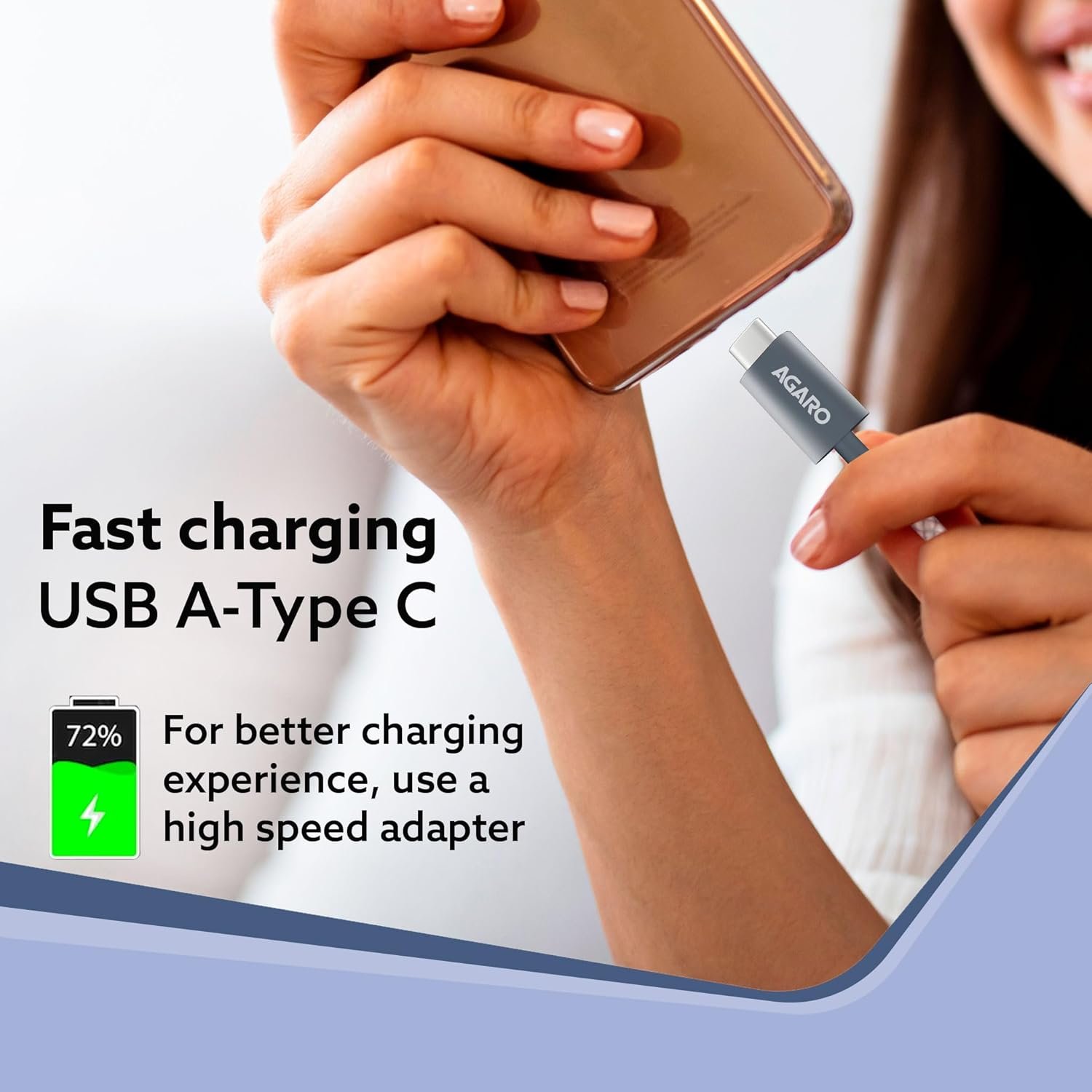 AGARO Usb-A To Type C Cable,Pack Of 2,Nylon Braided Cable,3A Fast Charging,Compatible With Type C Devices,Smartphones,Tablets Etc,Pd Technology,1M(3.2Ft),480 Mbps Data Transmission.,Grey - Image 5