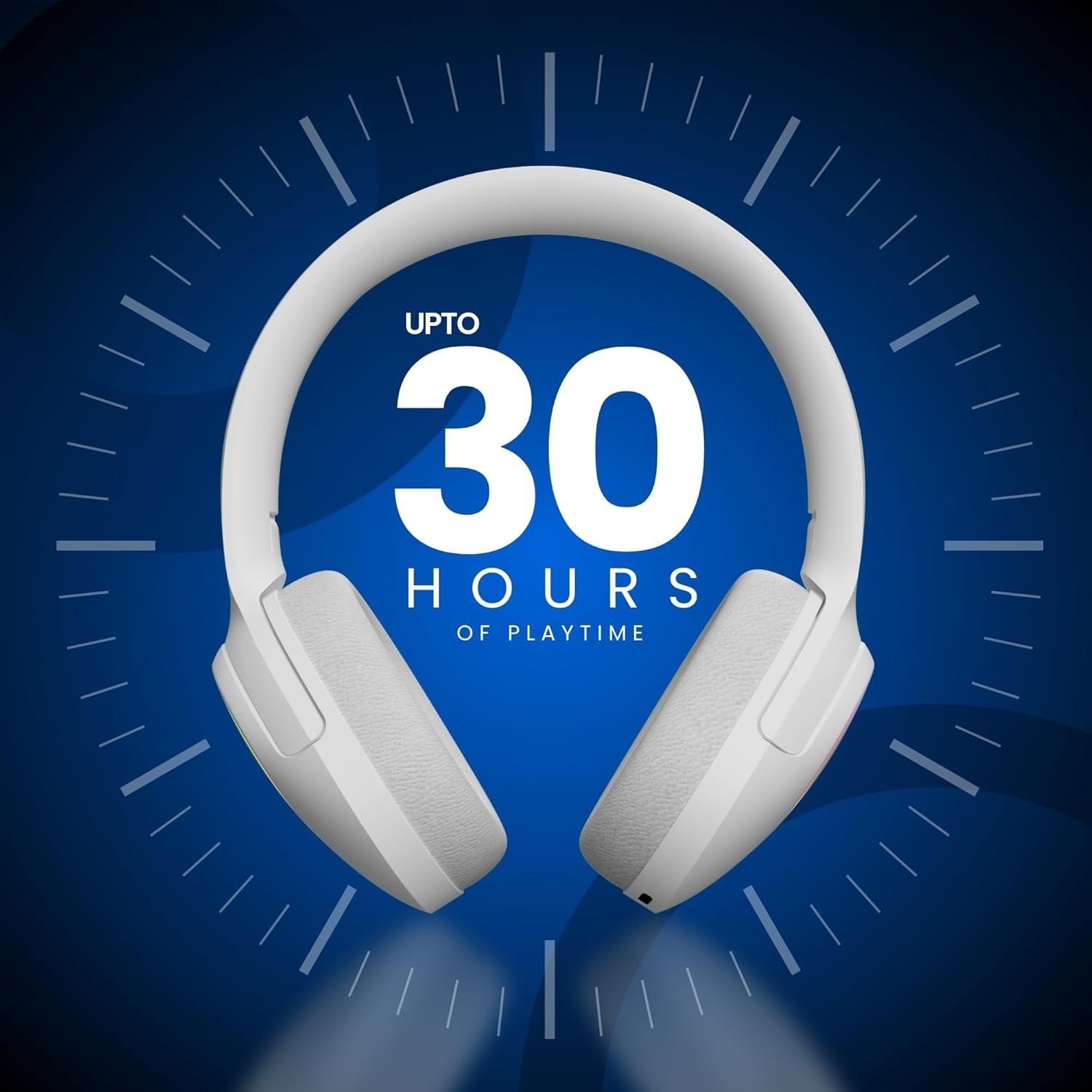 OOGE Echo 200 Wireless Bluetooth Headphones (White), 30H Playtime, 800H Standby Time, RGB Light, 250mAh Battery, Bluetooth 5.3, 10m Range, 1-Year Warranty - Image 3