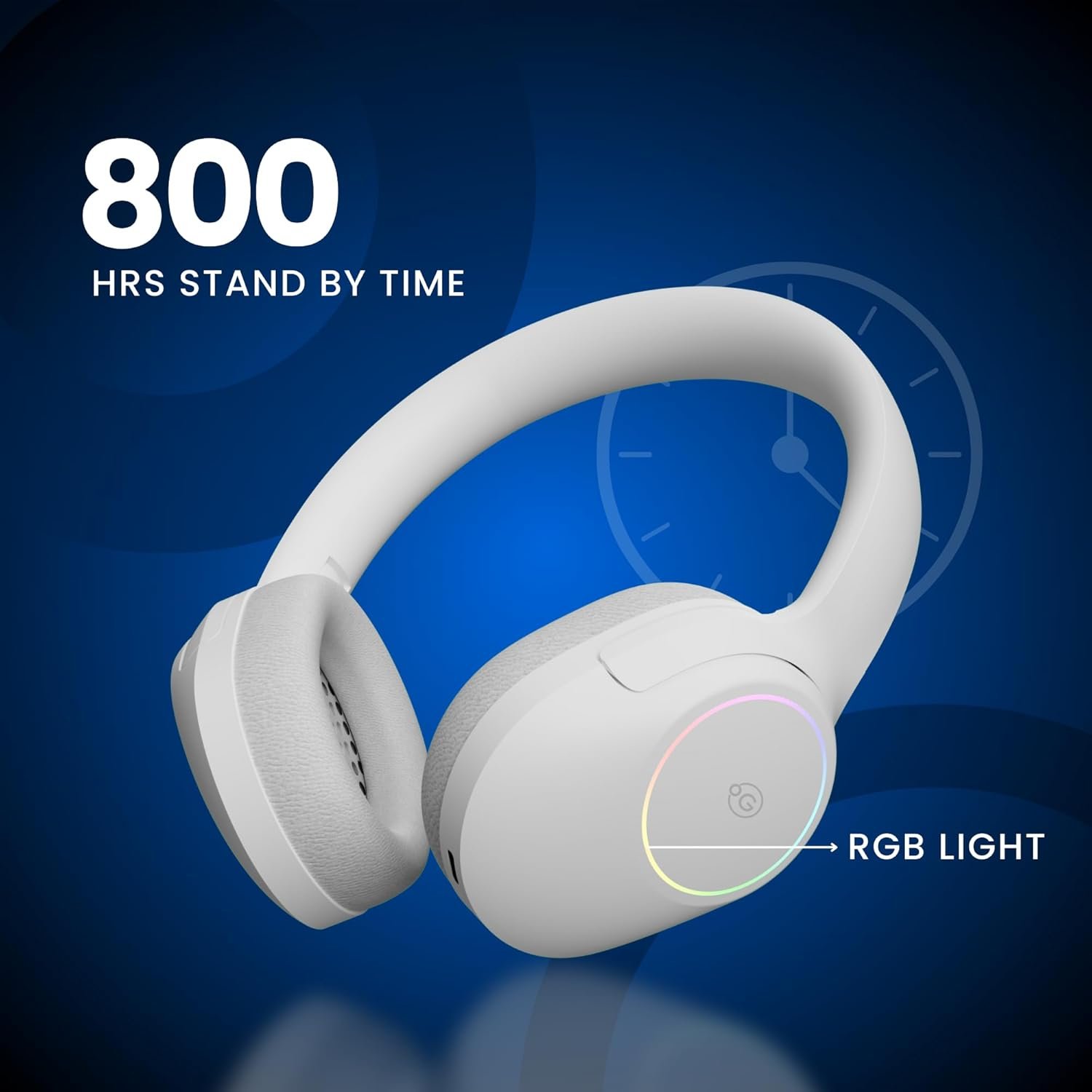 OOGE Echo 200 Wireless Bluetooth Headphones (White), 30H Playtime, 800H Standby Time, RGB Light, 250mAh Battery, Bluetooth 5.3, 10m Range, 1-Year Warranty - Image 4