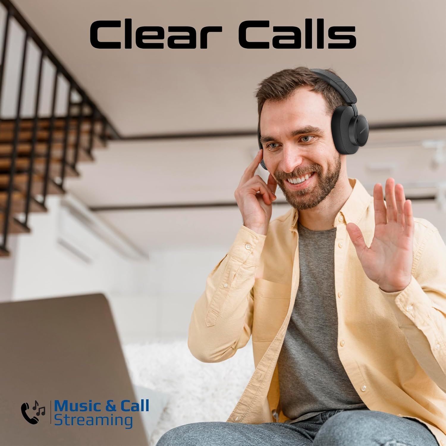 Promate Takt On-Ear Wireless Headphones with Inbuilt FM, 12-Hour Playtime, Superior Voice Clarity, Wired & Wireless Modes, Cushioned Earpads, Adjustable Headband, Fabric & Leather Design, Black - Image 3