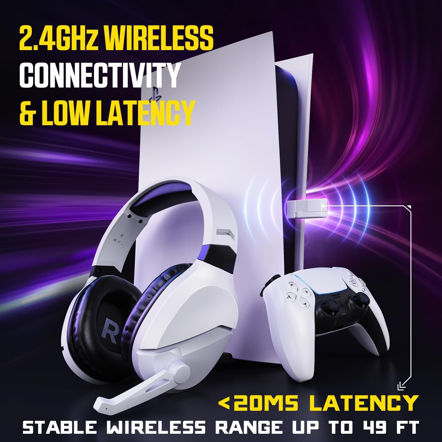Wireless Gaming Over Ear Headset With Noise Canceling Microphone For PS5, PC, PS4, 2.4G/Bluetooth Gaming Headphones With USB And Type-C Connector, Wired Mode For Controller - Image 3
