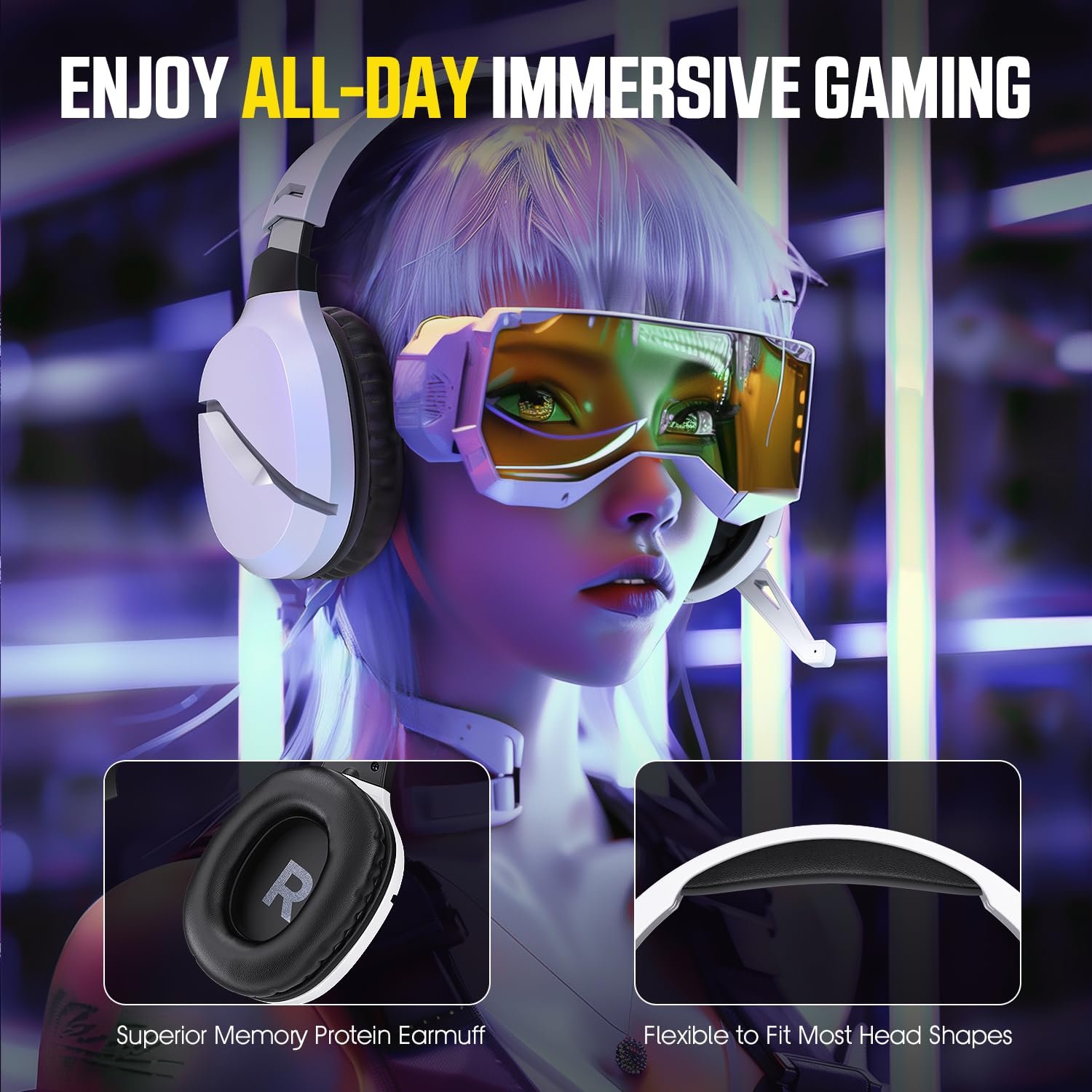 Wireless Gaming Over Ear Headset With Noise Canceling Microphone For PS5, PC, PS4, 2.4G/Bluetooth Gaming Headphones With USB And Type-C Connector, Wired Mode For Controller - Image 6