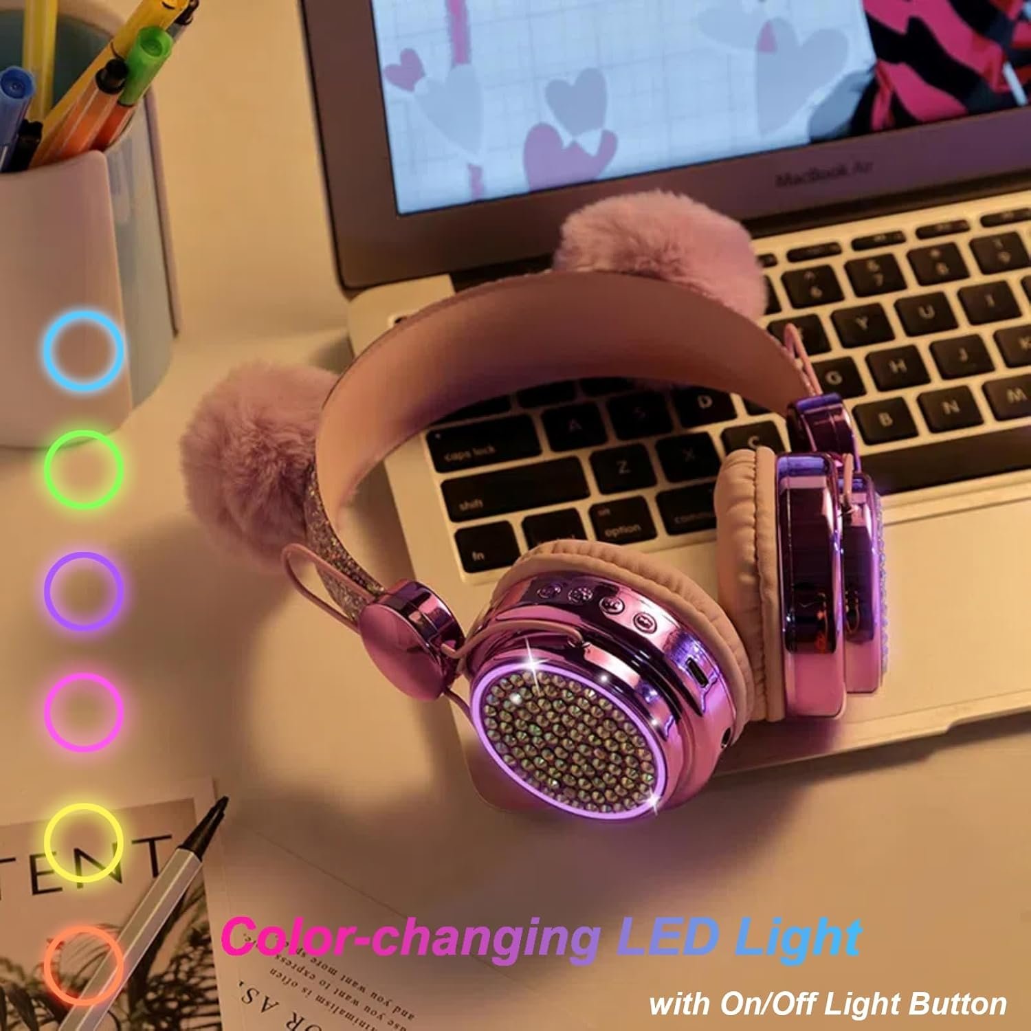 Kids Headphones Wireless Bluetooth 5.3 Colorful LED Lights Over-Ear 85dB Volume Limited Girls Headphones for Children/Teens/Gift/School/Tablet/Travel (Purple) - Image 3