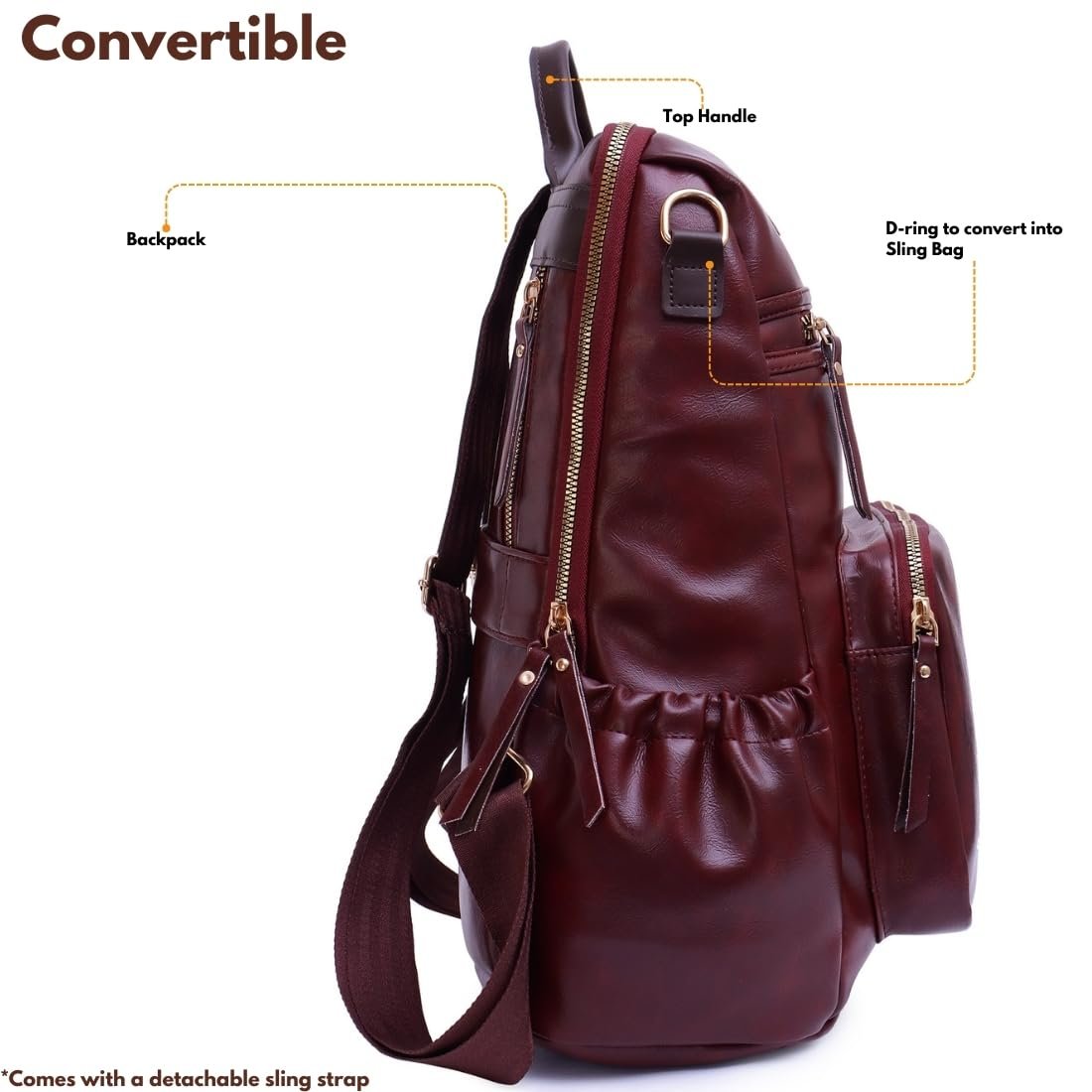 VISMIINTREND Backpack for Woman/Teens Girl, Leather, Stylish, Handbag, Purse,Ladies,Office,Travel,College,Daily-Use,14-inch Laptop Bag, Elegant, Gifts for Women/Girls, Birthday Gift for Wife/Sister - Image 6