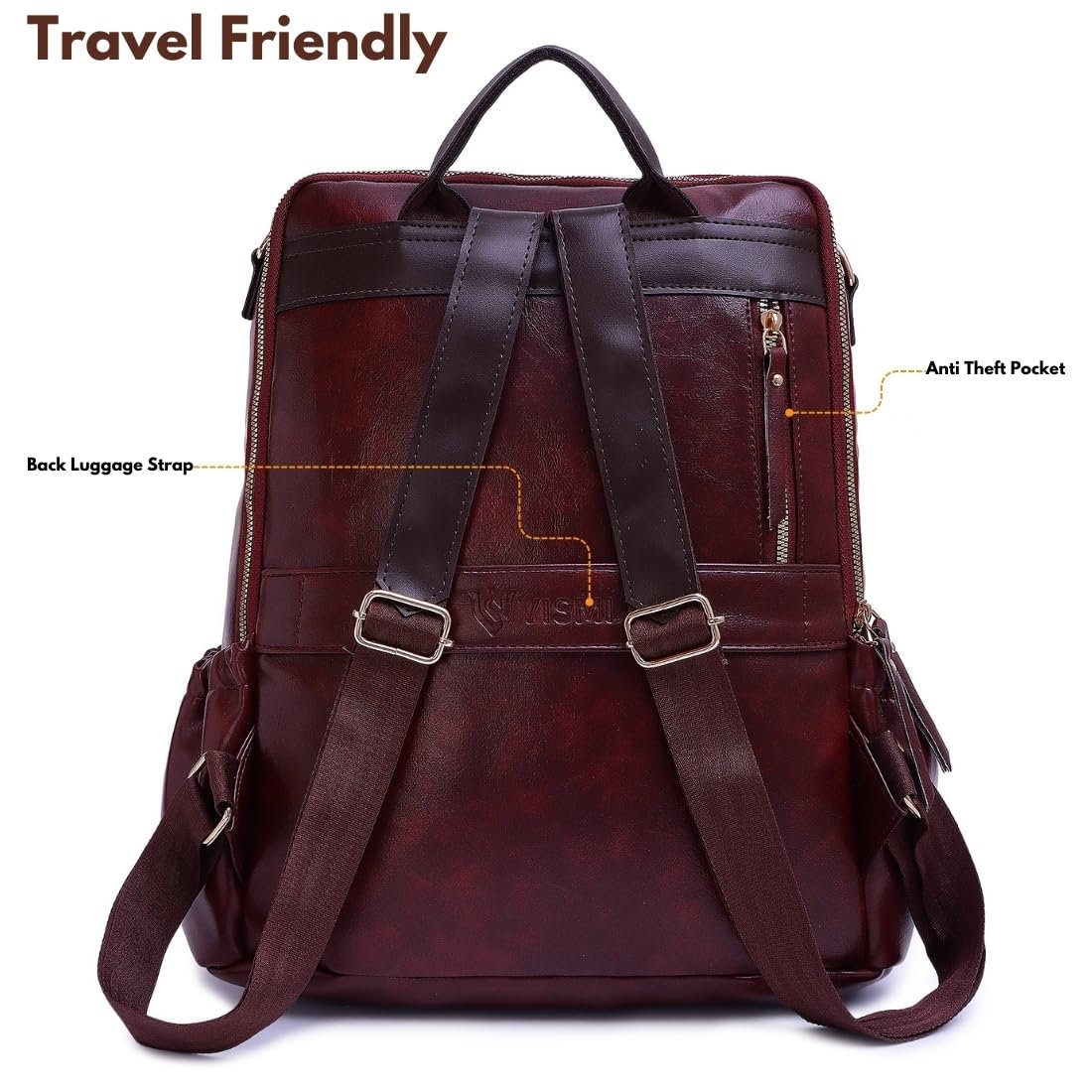 VISMIINTREND Backpack for Woman/Teens Girl, Leather, Stylish, Handbag, Purse,Ladies,Office,Travel,College,Daily-Use,14-inch Laptop Bag, Elegant, Gifts for Women/Girls, Birthday Gift for Wife/Sister - Image 8