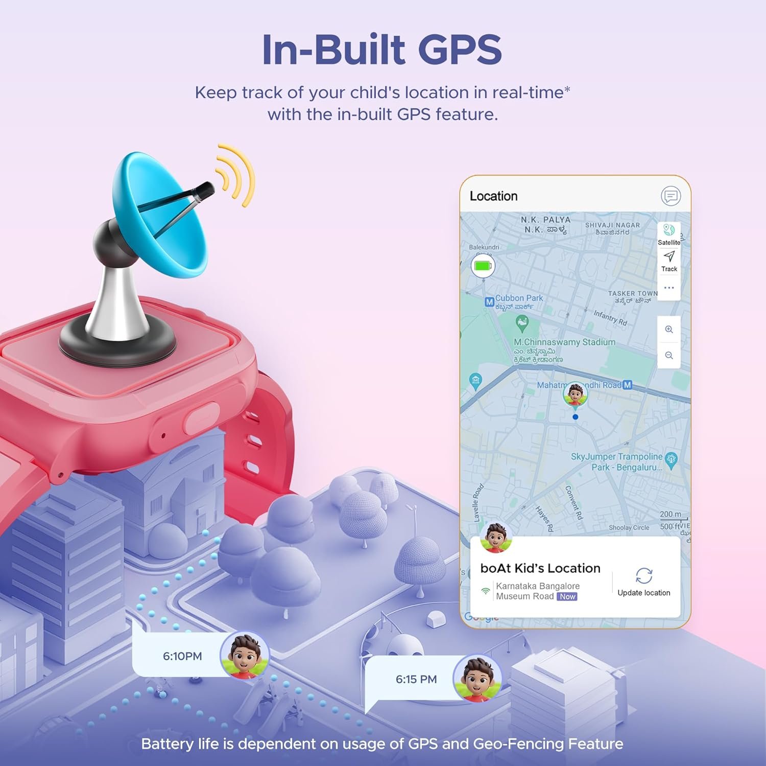 boAt Wanderer Smart Kids Watch w/ 2-Way Video & Voice Calls, SOS, Geo Fencing, Restrict Unknown Calls, Parental Controls,2MP Camera 1.43" (3.6 cm) HD Display Fitness Smart Watch (Candy Pink) - Image 5