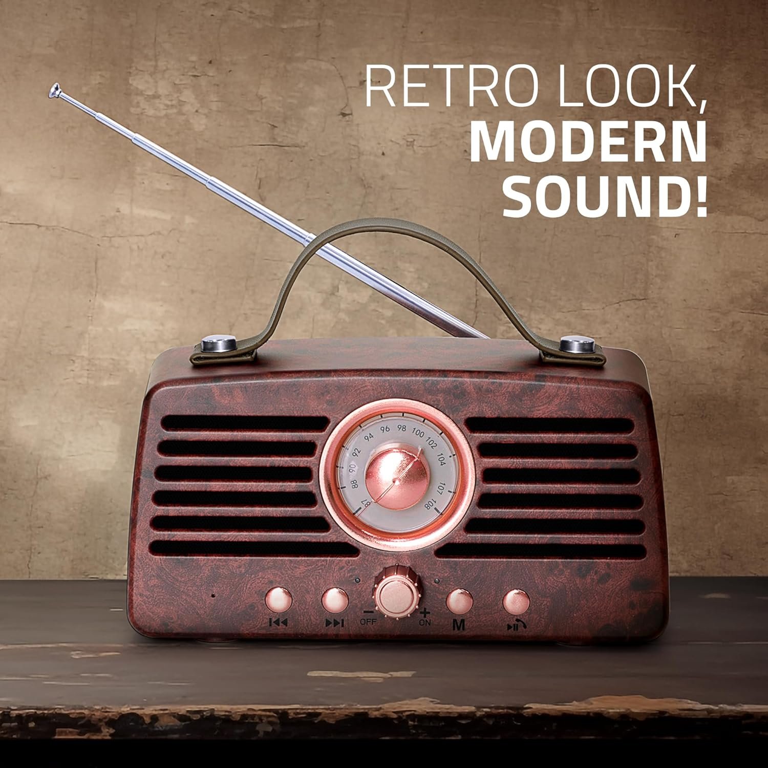 Artis BT45 Retro Portable Wireless Bluetooth Speaker with Analog Control FM/USB/TF Card Reader/AUX in & Hands Free Calling Mic.(Brown) (14W RMS Output) - Image 5