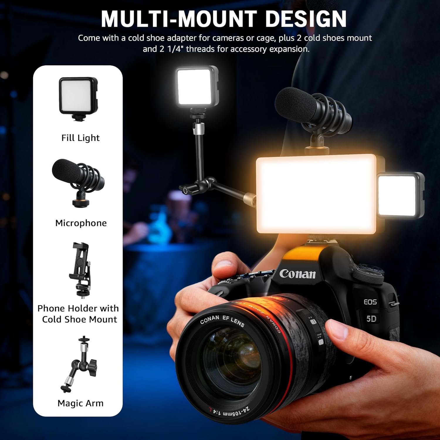 NiceVeedi RGB Selfie Light, 138 LED Beads Bi-Color Camera Light with Cold Shoe, 1/4” and Clip, 360° Full Color Photography Lighting, CRI95+/180 Minutes Runtime Video Light for Video Recording/DSLR - Image 5