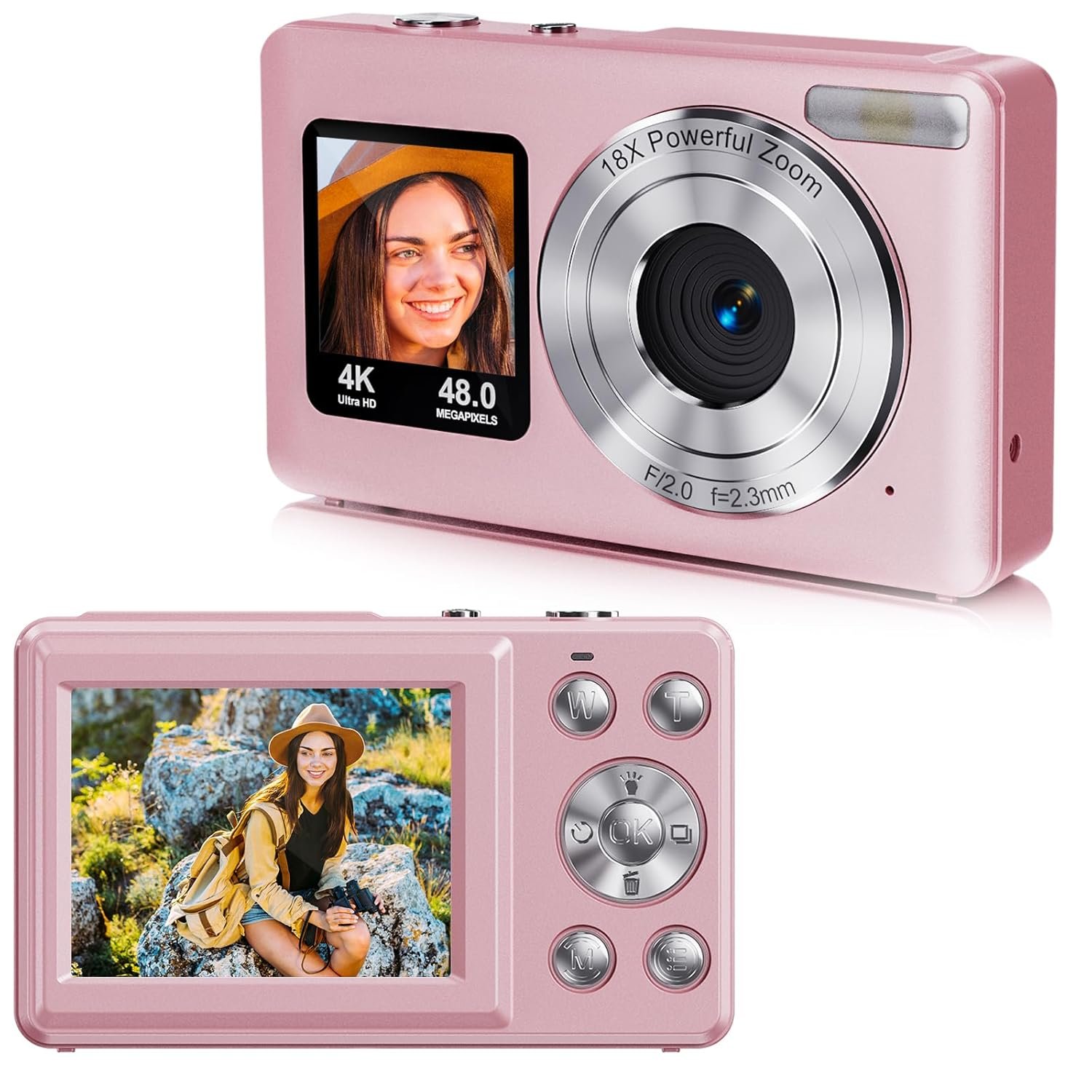 4K 48MP Digital Camera for Kids & Teens with Dual Screen & Autofocus, 16X Zoom, Pink - Image 2