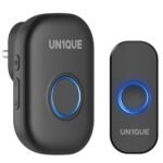UN1QUE Wireless Door Bell for Home – Small Calling Bell for Office, 1000ft Long Range with 32 Chimes, 100dB Louder Volume, 4 Level Volume, LED Light (U600) (Black 1 Receiver +1 Portable Push Button)