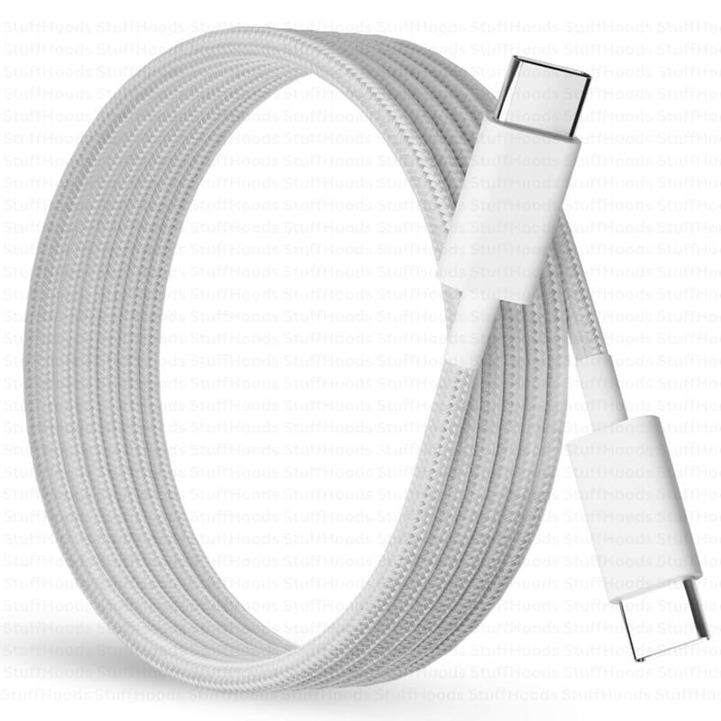 80W Original 1 Meter Nylon Braided Type C to Type C Cable for Infinix S5 lite Original Like Smartphones, Tablets, Laptops & Other Type C Devices, PD Technology, 480Mbps Data Sync (AZ71, WHITE) - Image 2