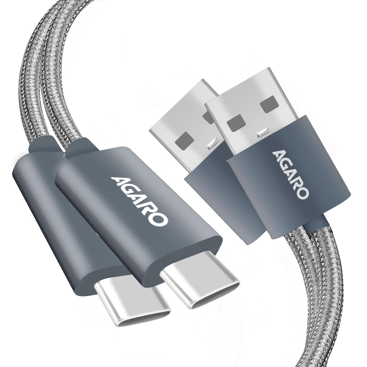 AGARO Usb-A To Type C Cable,Pack Of 2,Nylon Braided Cable,3A Fast Charging,Compatible With Type C Devices,Smartphones,Tablets Etc,Pd Technology,1M(3.2Ft),480 Mbps Data Transmission.,Grey - Image 2