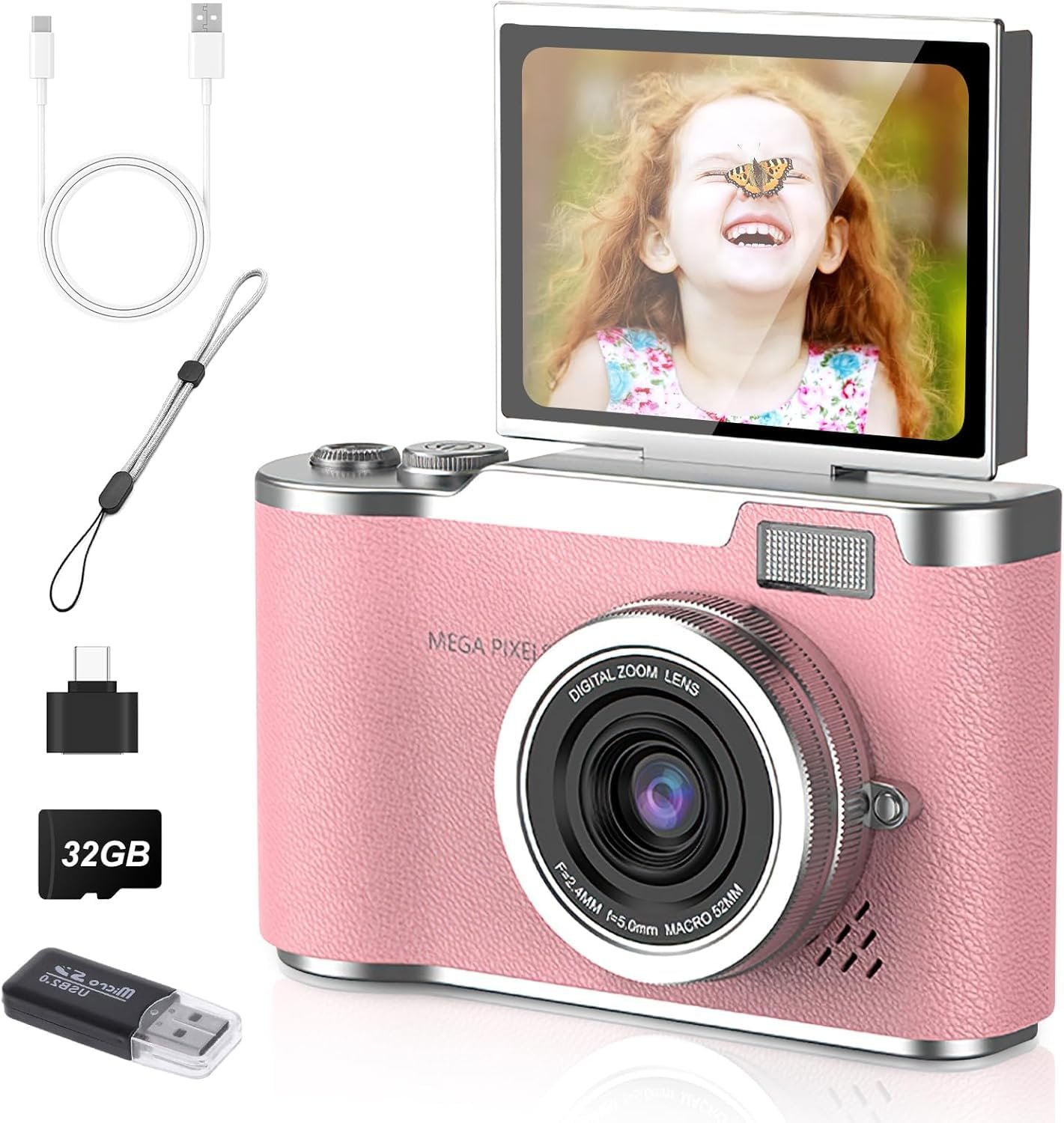 DIVINE Pink Kids Digital Camera with 2.4-Inch Screen 180° Flip Lens Video Recorder Durable Design for Boys & Girls (DDC-21) - Image 2