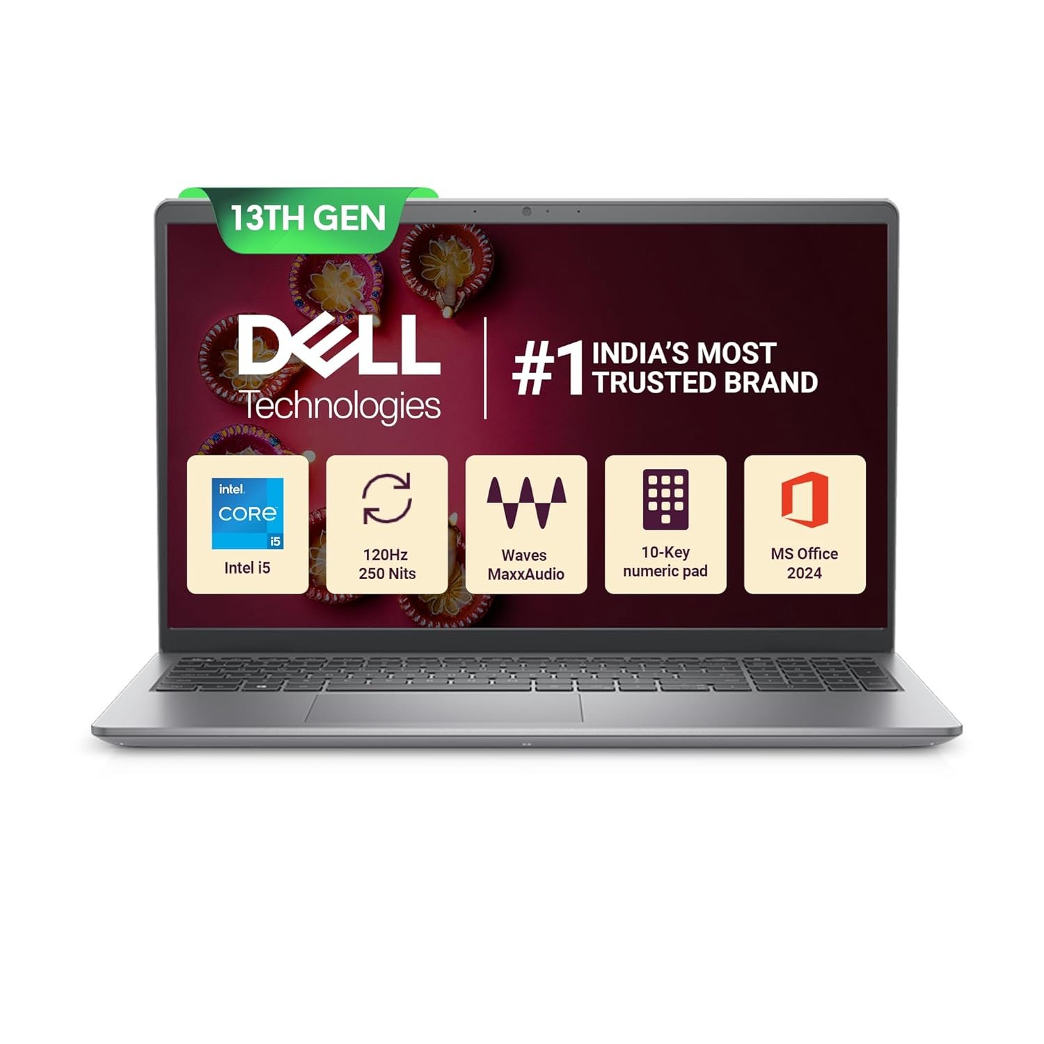 Dell 15 Intel Core i5 13th Gen - 1334U, 16GB DDR4 RAM, 512GB SSD, FHD 15.6"/39.62 cm, Windows 11, MSO'24, Grey, 1.66kg, 120Hz 250 nits Display, 15 Month McAfee, Thin & Light Laptop - Image 2