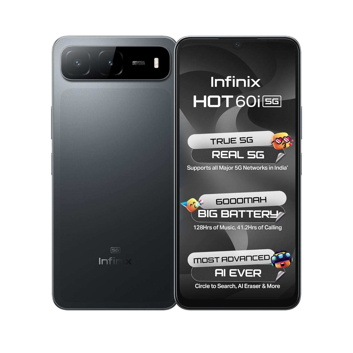 Infinix HOT 60i 5G (Sleek Black, 4GB RAM, 128GB Storage) | True 5G (Works On Jio, Vi, Airtel)|6000mAh Biggest Battery|Most Advanced Infinix AI- AI Eraser, Circle to Search - Image 2