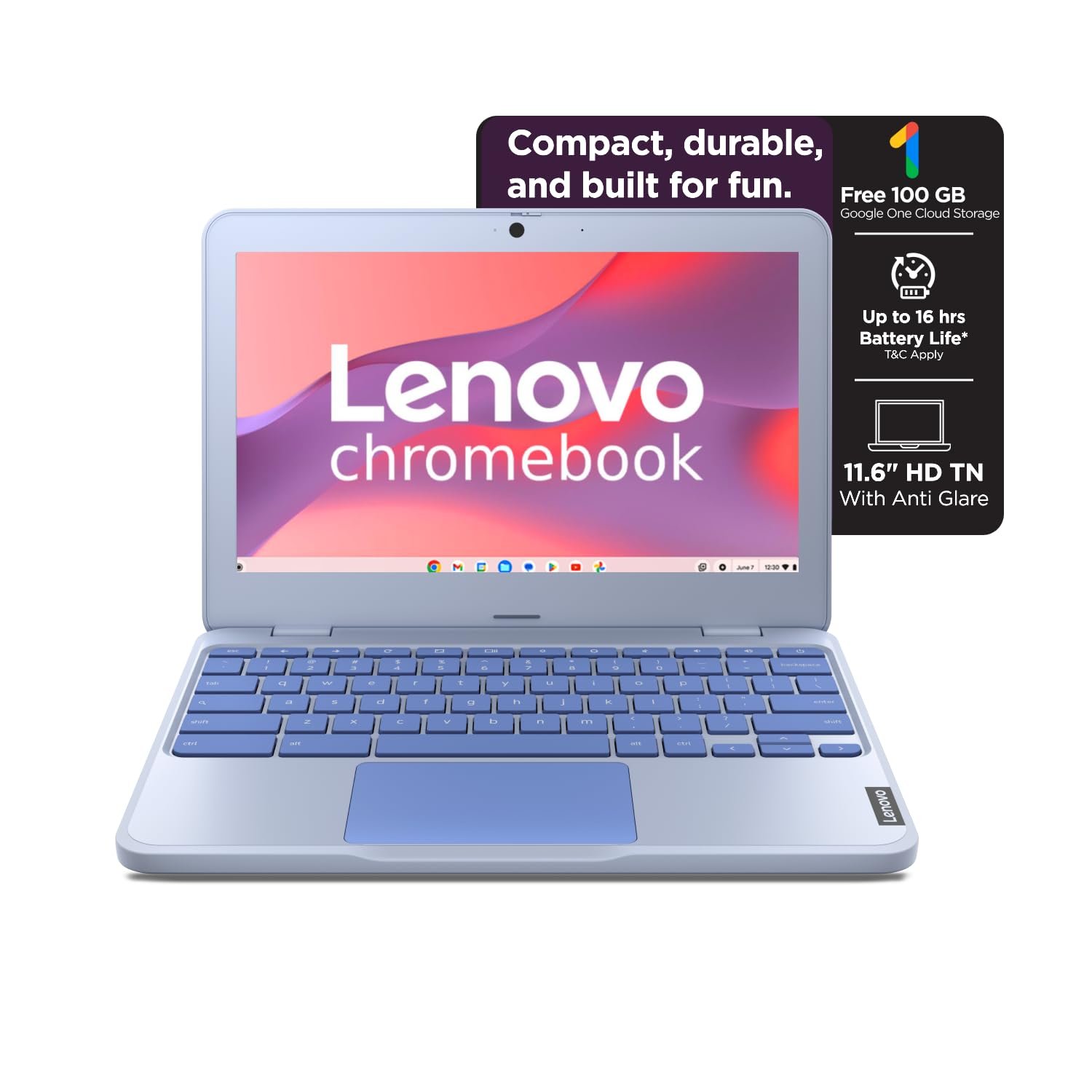 Lenovo {SmartChoice)Chromebook Intel Celeron N4500 (4GB RAM/64GB eMMC 5.1/11.6 Inch (29.46cm)/HD Display/2Wx2 Stereo Speakers/HD Camera/Chrome OS/Blue/1.21Kg), 82UY0014HA - Image 2